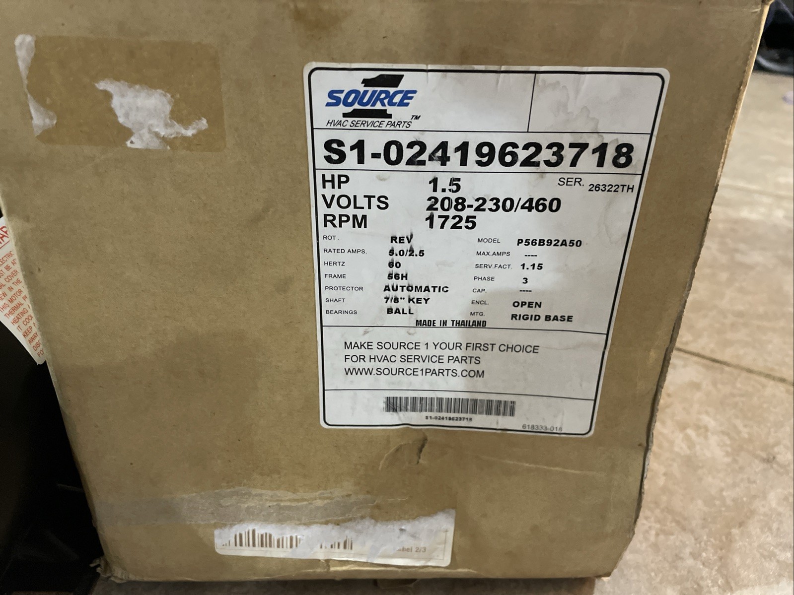 1.5 HP BLOWER MOTOR S1-02419623718 1725RPM 208-230V/460V 3-phase