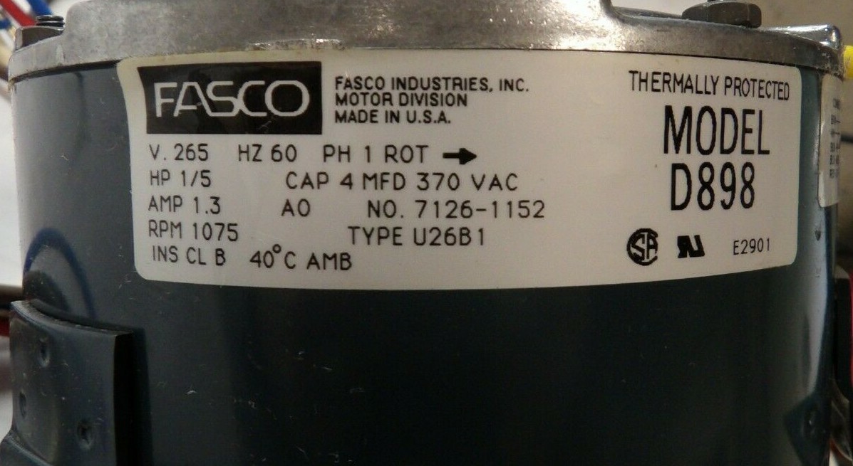 NEW FASCO 1.3 AMP 265 V ENCLOSED MOTOR 1/5 HP 1075 RPM 2-3/8 X 1/2 X 2-1/2 D898