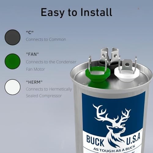 Dual Run Round Start Capacitor 45+5uF 370/440VAC for HVAC, AC, Heat Pump, Fan Mo