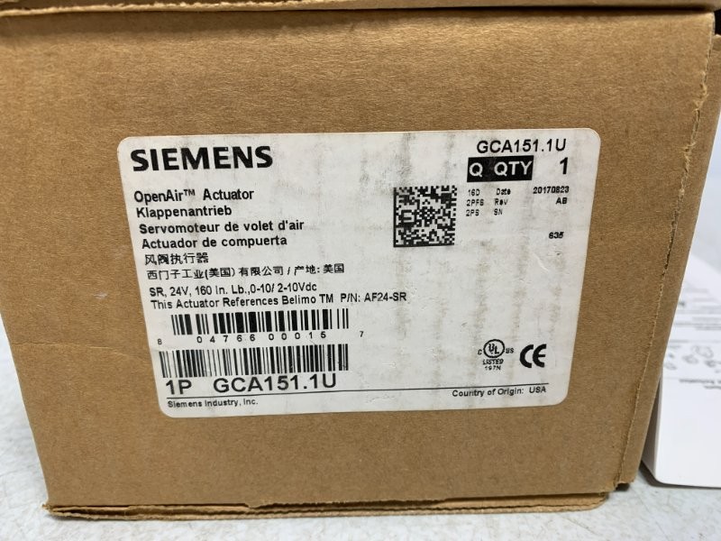 Siemens GCA151.1U Damper Actuator 160 lb-in 24V 0-10V