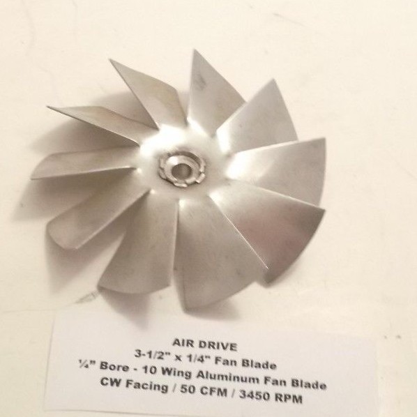 AIR DRIVE 3-1/2″ x 1/4″ Fan Blade – 10 Wing Aluminum Fan Blade – 1/4″ Bore – CW
