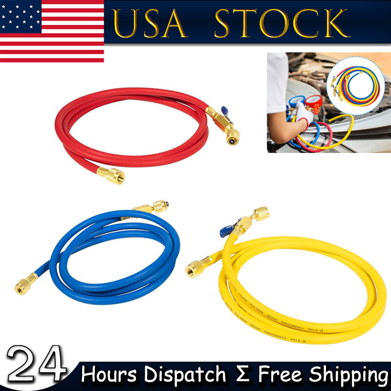 3 Pack 29986 Plus II 1/4″ Red Blue Yellow Charging Hose Compact Ball Valve 72″