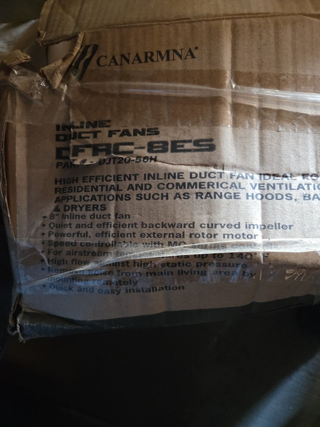 Canarm In-Line Duct Fan: 579 cfm Max., 8 in Duct, 140 W, 120V AC