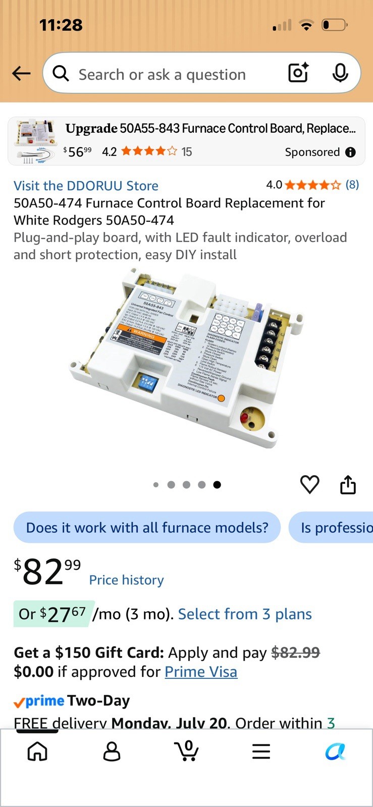 50A50-474 Furnace Control Board Replacement for White Rodgers 50A50-474