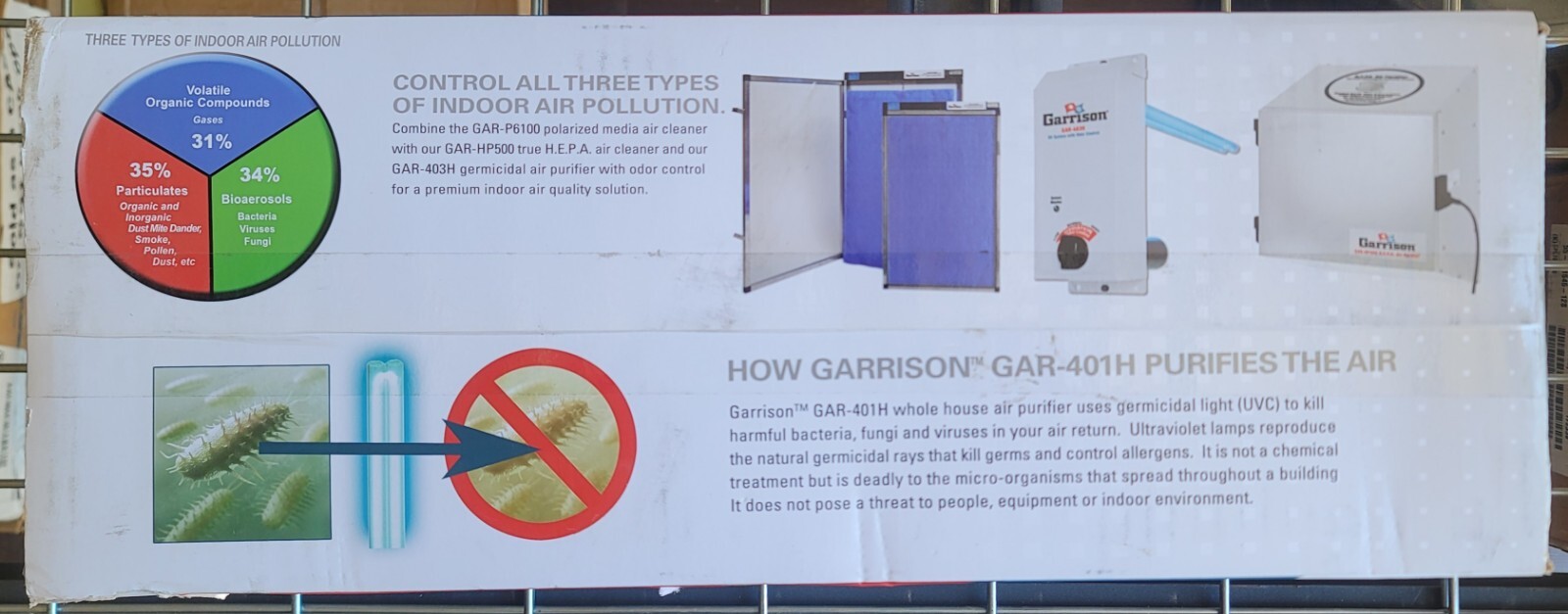 Garrison GAR-401H 12″ UV Air Purifier 12 inch HVAC Duct Mount Kills Germs, Virus