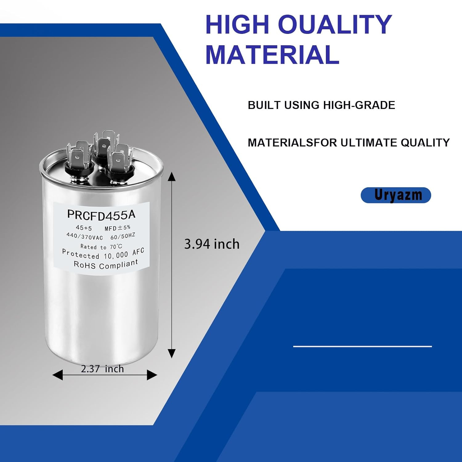 Dual Run Capacitor 45 5 MFD 440 370 Volt for PRCFD455A AC Motor
