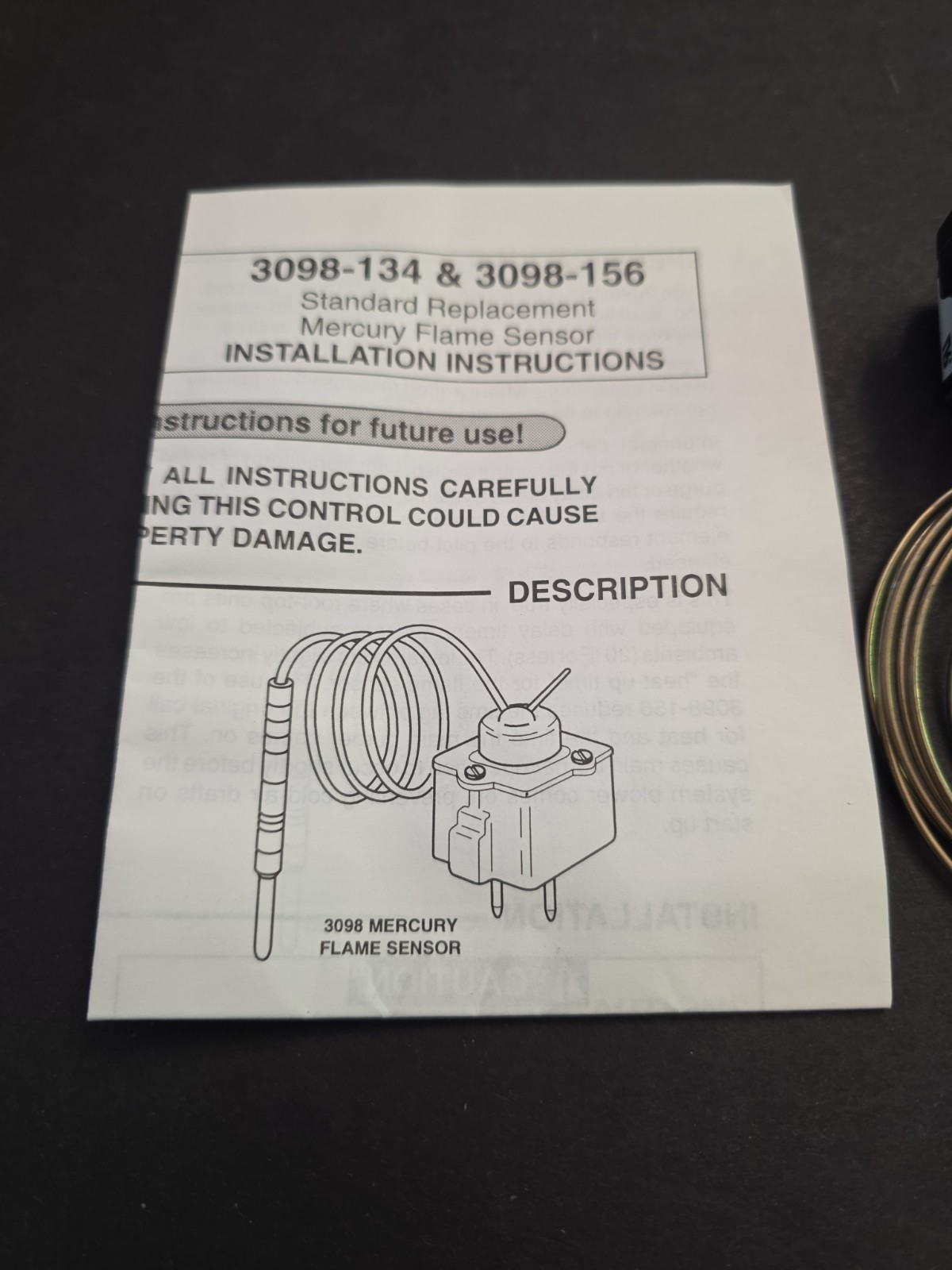 White Rodgers 3098-134 Automatic Pilot 48″ Capillary 3 Pin Plug In # 19 Bulb
