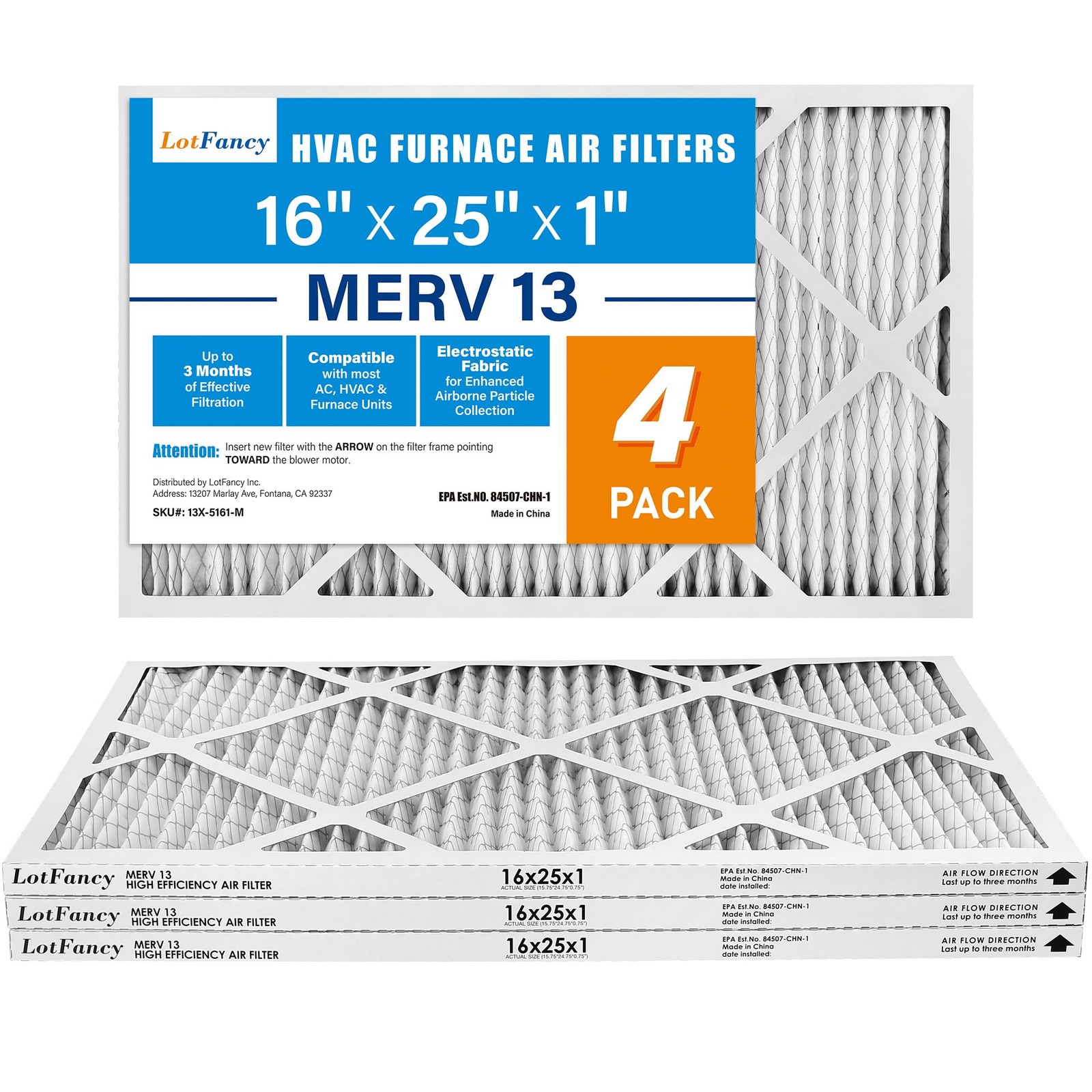Lotfancy 16X25X1 Air Filter Merv 13 4-Pack Actual Size 15.75X24.75X0.75
