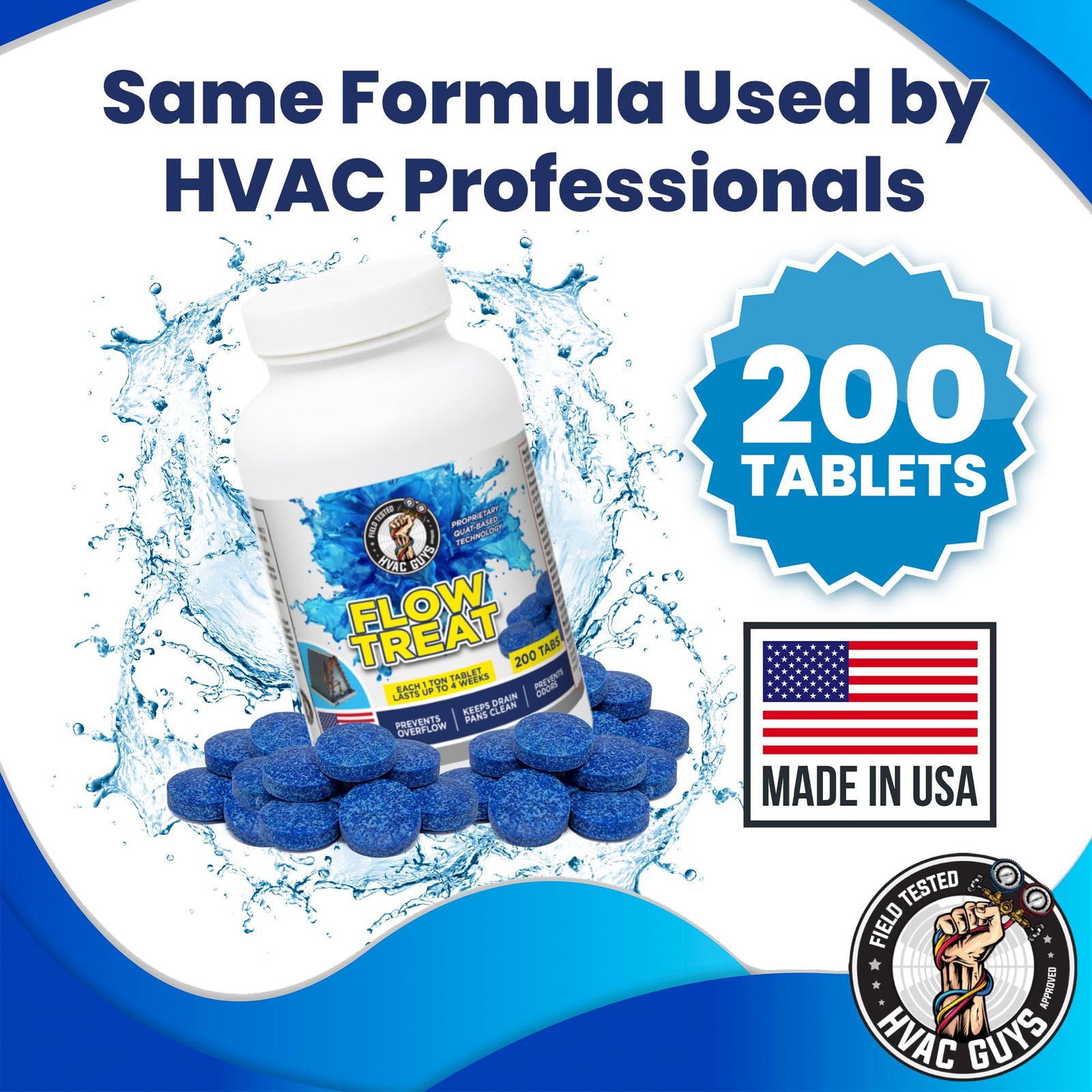 HVAC GUYS – Flow Treat Tabs – 200 Tablets | AC Drain 1 Pack (200 Tablets)