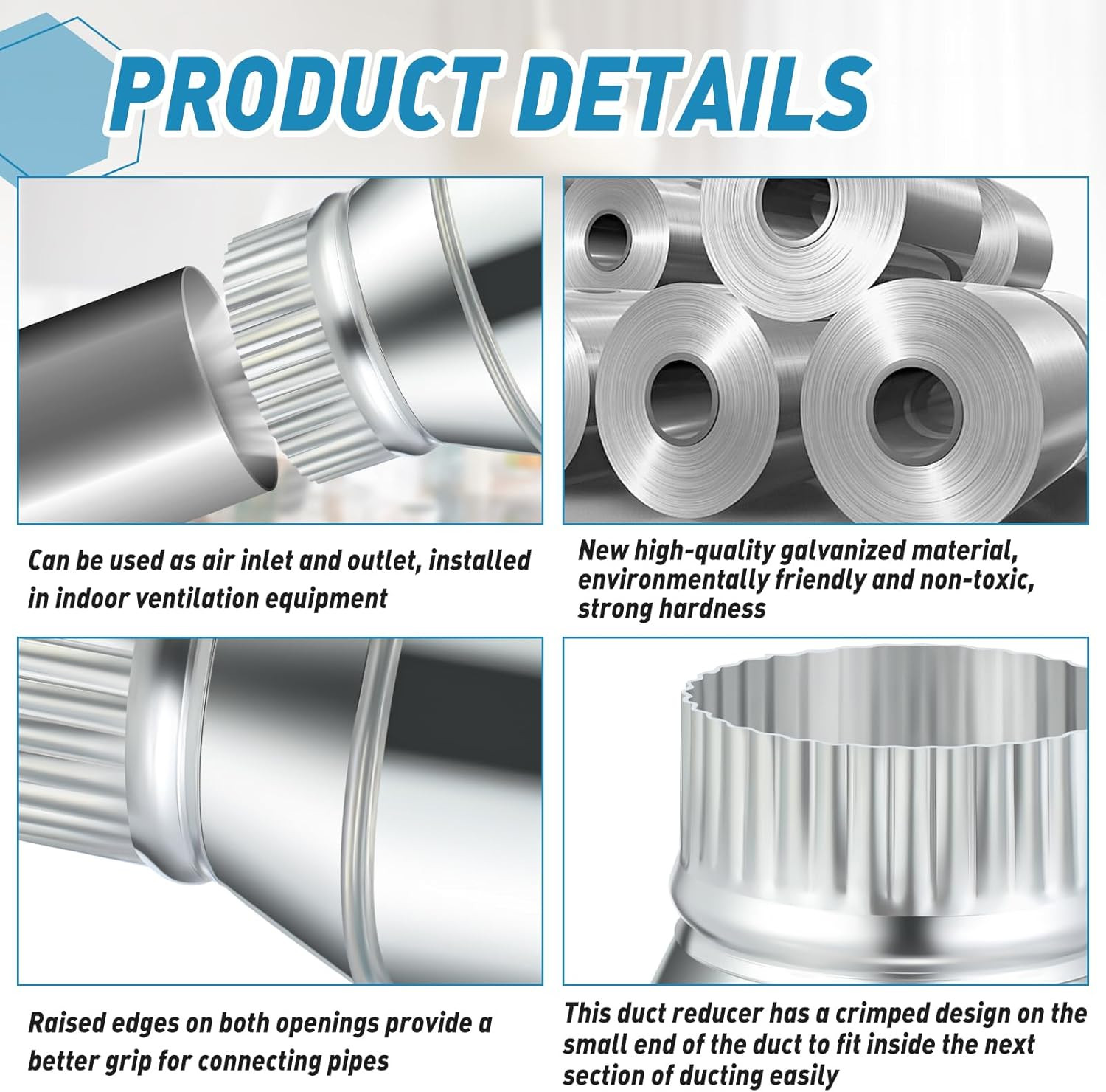 4 Inch to 3 Inch Duct Reducer Increaser Galvanized Steel Air Duct Adapter round