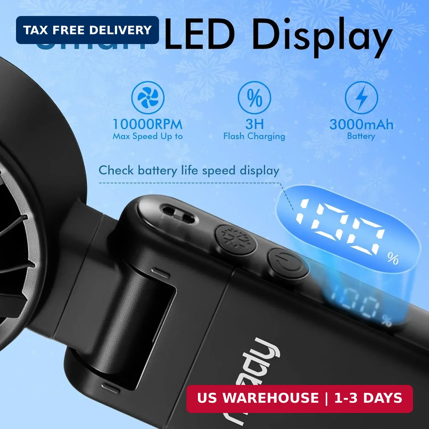Miady Portable Handheld Turbo Fan 5 Speed Personal Fan with LED Display, 360° Ad