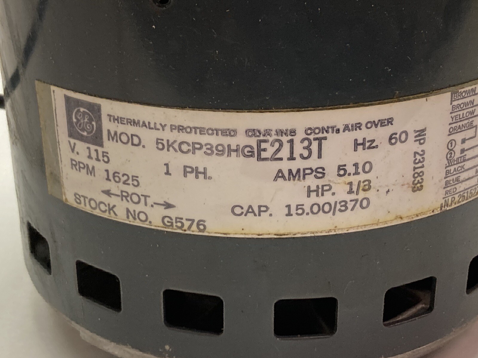 GE,5KCP39HG E213T,1-Phase Blower Motor 1625RPM 5.10A 1/3Hp