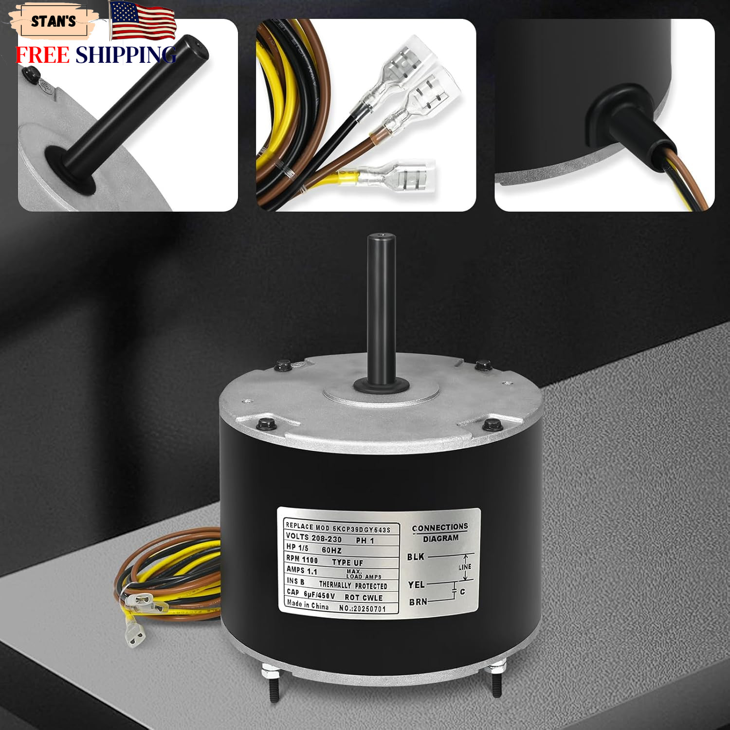 5KCP39DGY543S Condenser Fan Motor Replacement 1/5HP 1100RPM 208-230V NEW USA
