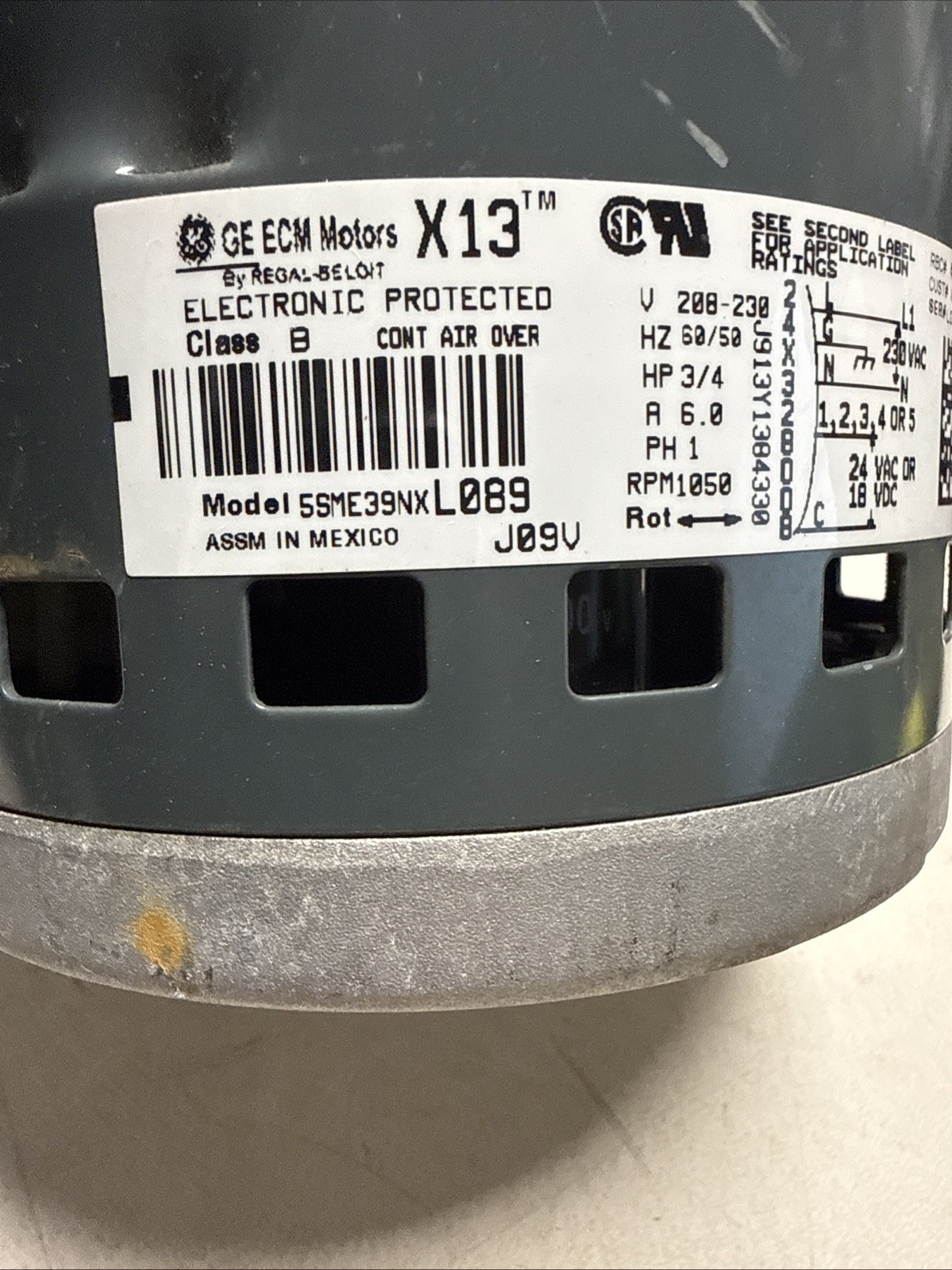 GE ECM X13 5SME39NXL089 Blower Motor 3/4HP 1050RPM 208-230V 0131M00024 CCW