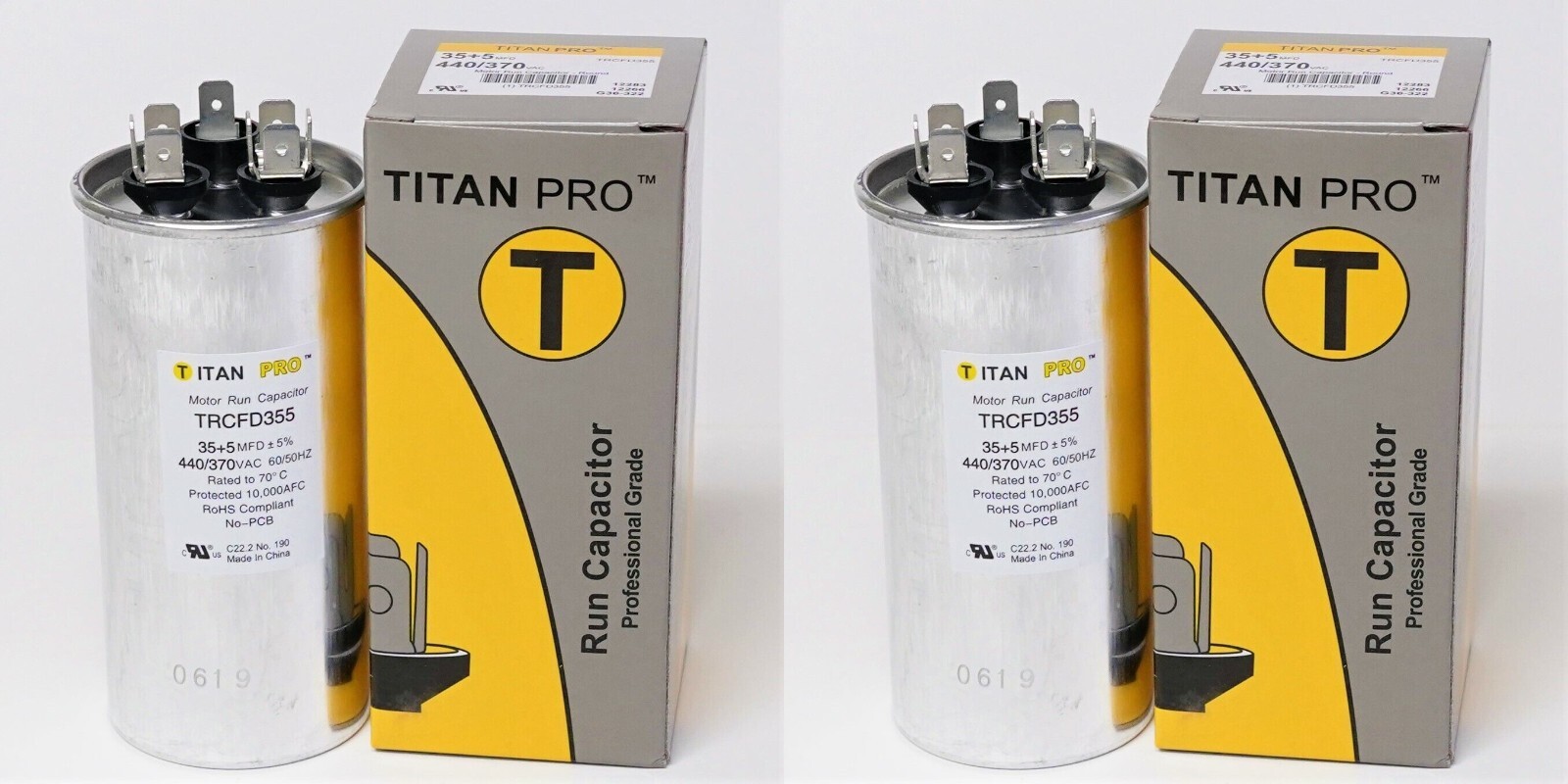 2X Titan Pro TRCFD355 HVAC Round Dual Motor Run Capacitor. 35/5 MFD/UF440/370 V