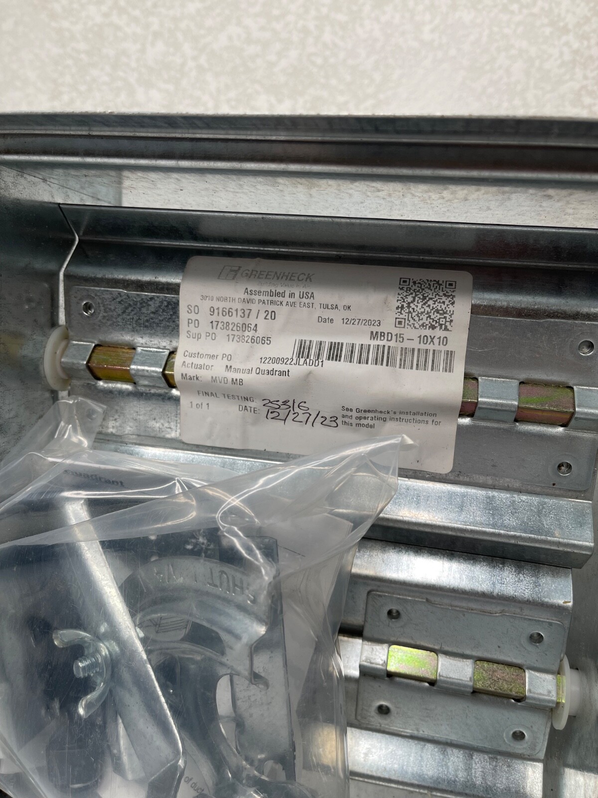 New Greenheck MBD15-10×10 Manual Balancing Damper