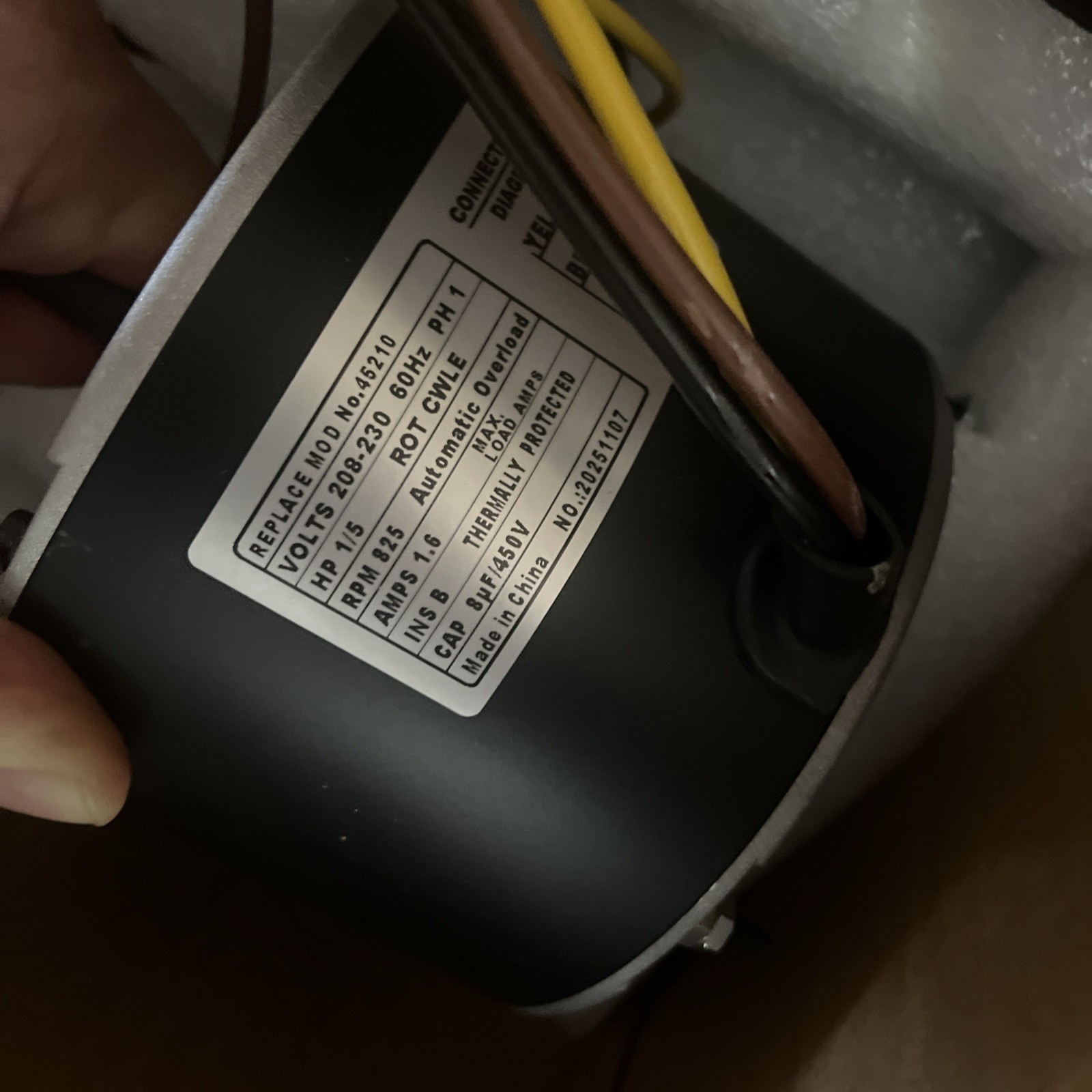 45210 Condenser Fan Motor, 1/5 HP 825 RPM 208-230V AC Condenser Fan Motor