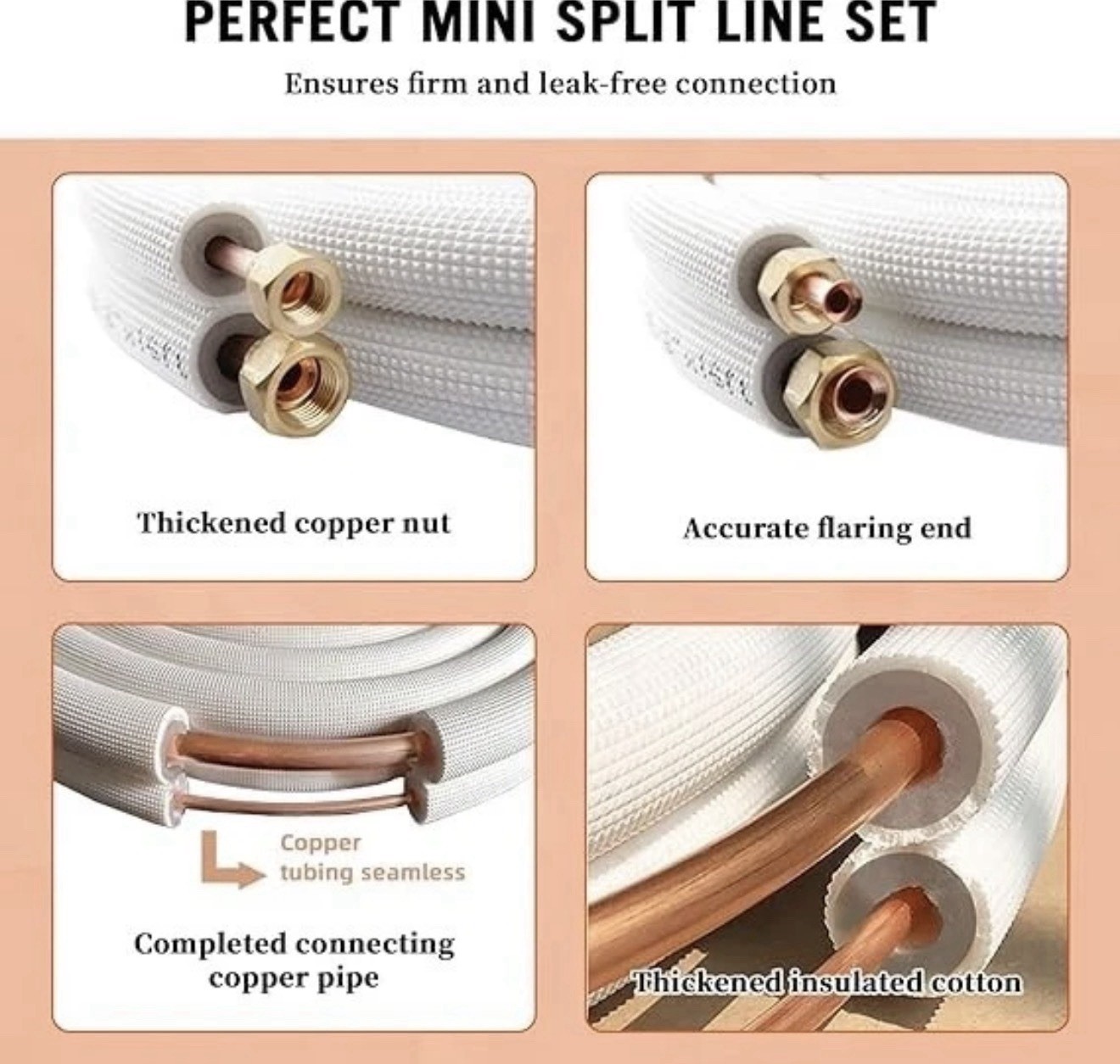WOSTORE 50Ft MINI SPLIT LINE SET w Two Pipes 1/4″ & 3/8″ OD 3/8″ Thick NIB USA