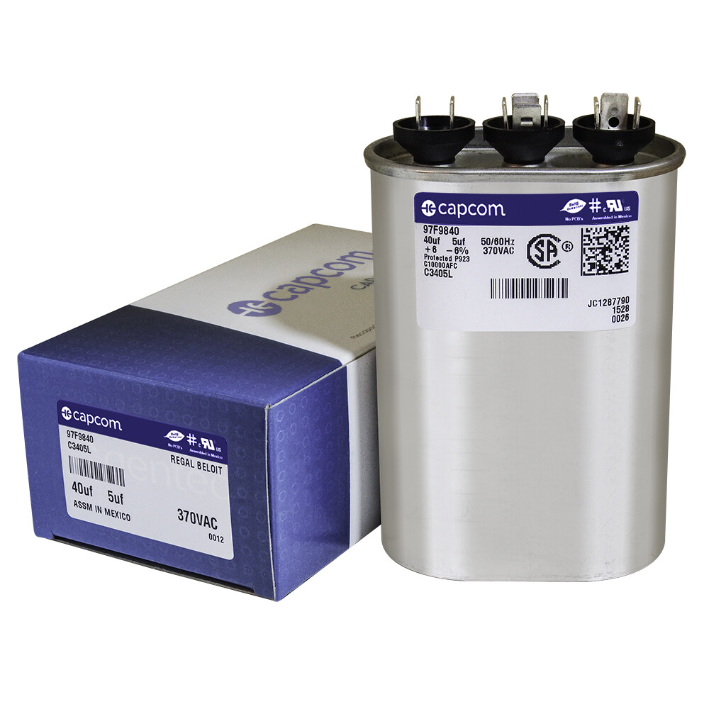 40 + 5 uf MFD x 370 VAC # 97F9840 Dual Oval Capacitor replaces GE GENTEQ
