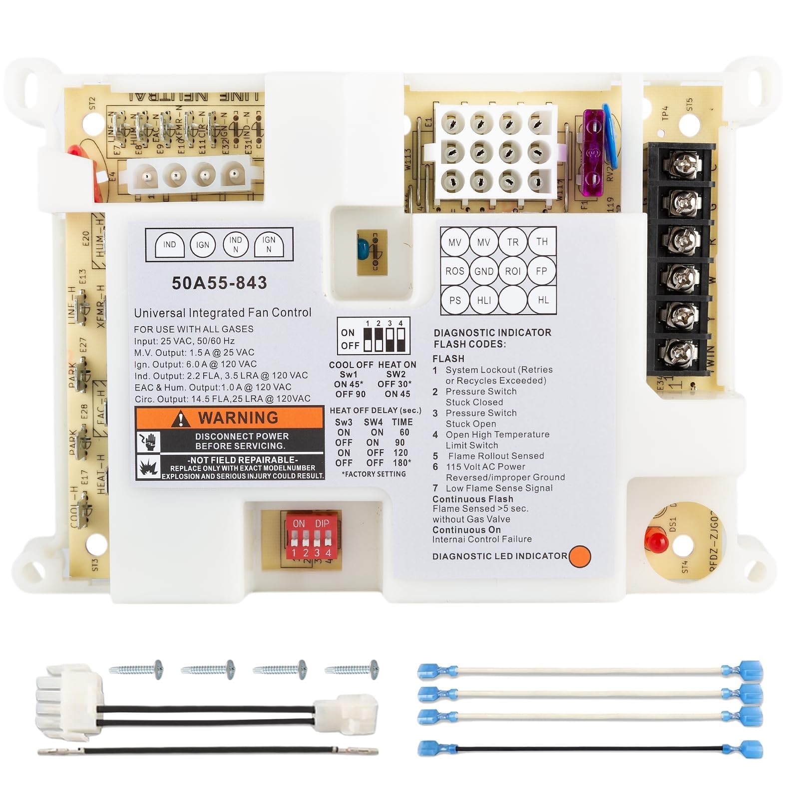 Universal 50A55-843 Integrated Furnace Control Board, Compatible with 50A50, 50A