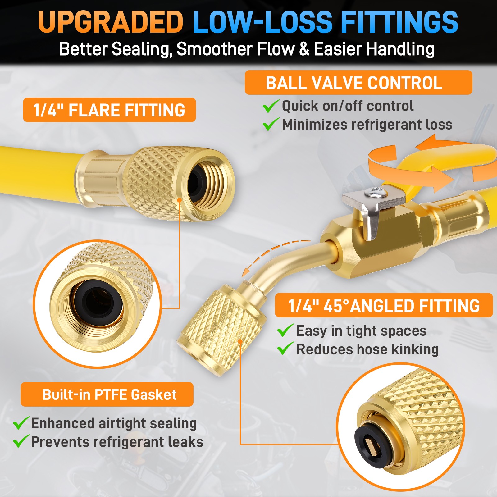 3 Pack 29986 Plus II 1/4″ HVAC Refrigerant Hose Set 72″ Low Loss Hoses for R410A