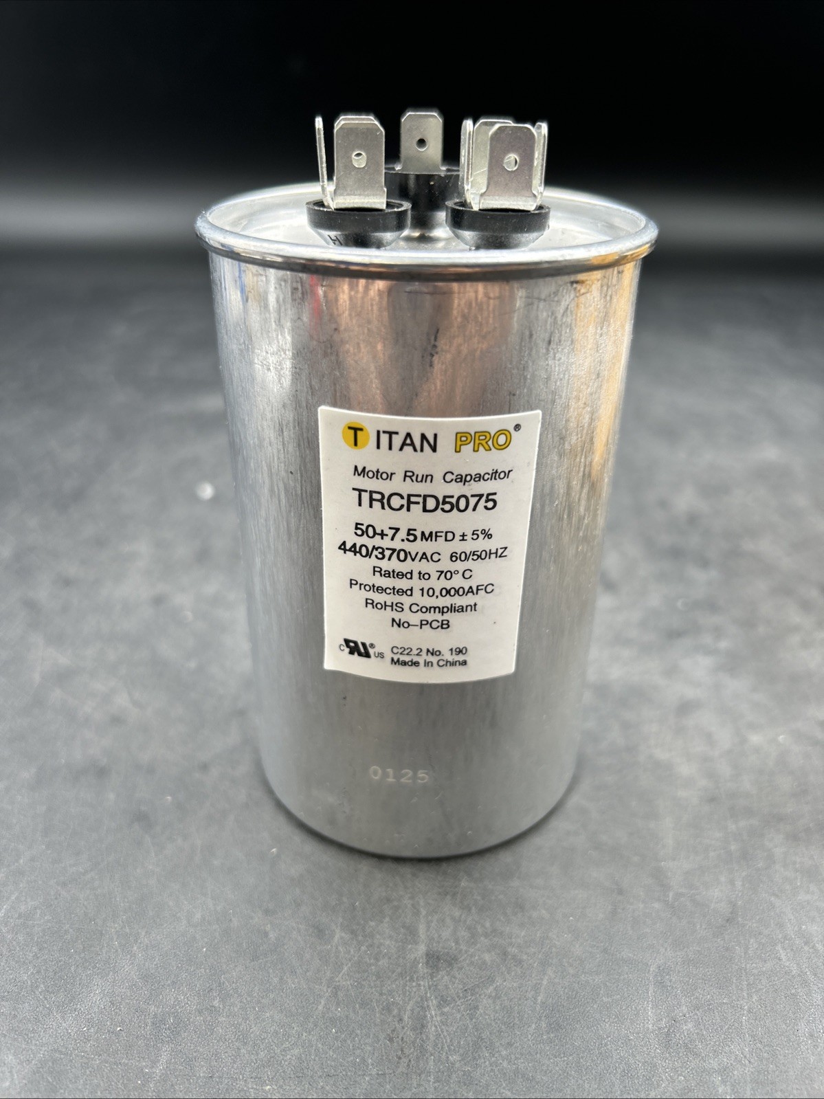 TRCFD5075 Titan Pro Motor Run Round Capacitor 50+7.5 MFD x 370/440 VAC