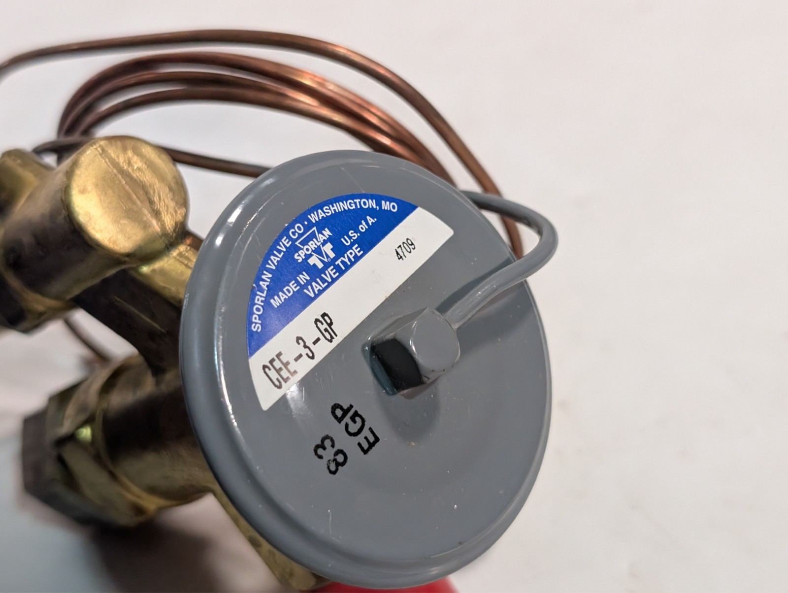 Sporlan CEE-3-GP thermostatic expansion valve, 3/8×1/2 SAE, 1/4 EQ, 60in cap