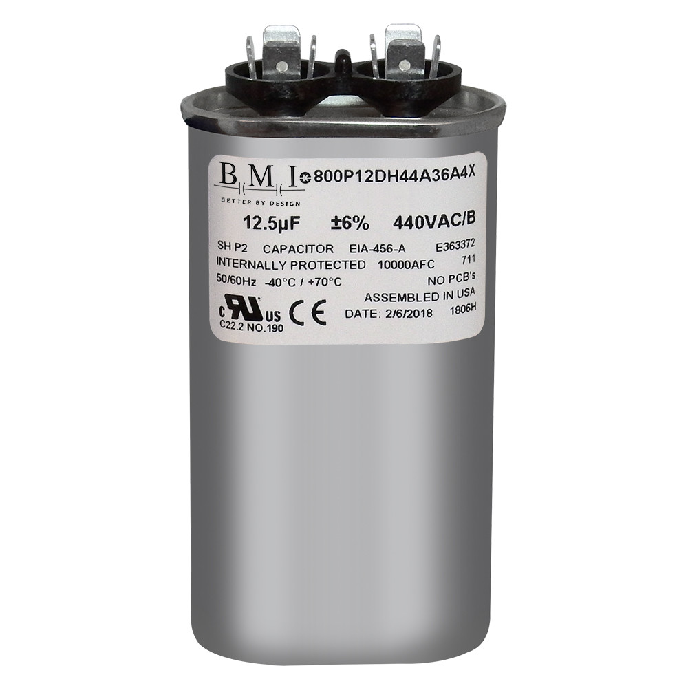 12.5 MFD x 370 / 440 VAC Oval Run Capacitor BMI 800P12DH44A36A4X Made in the USA