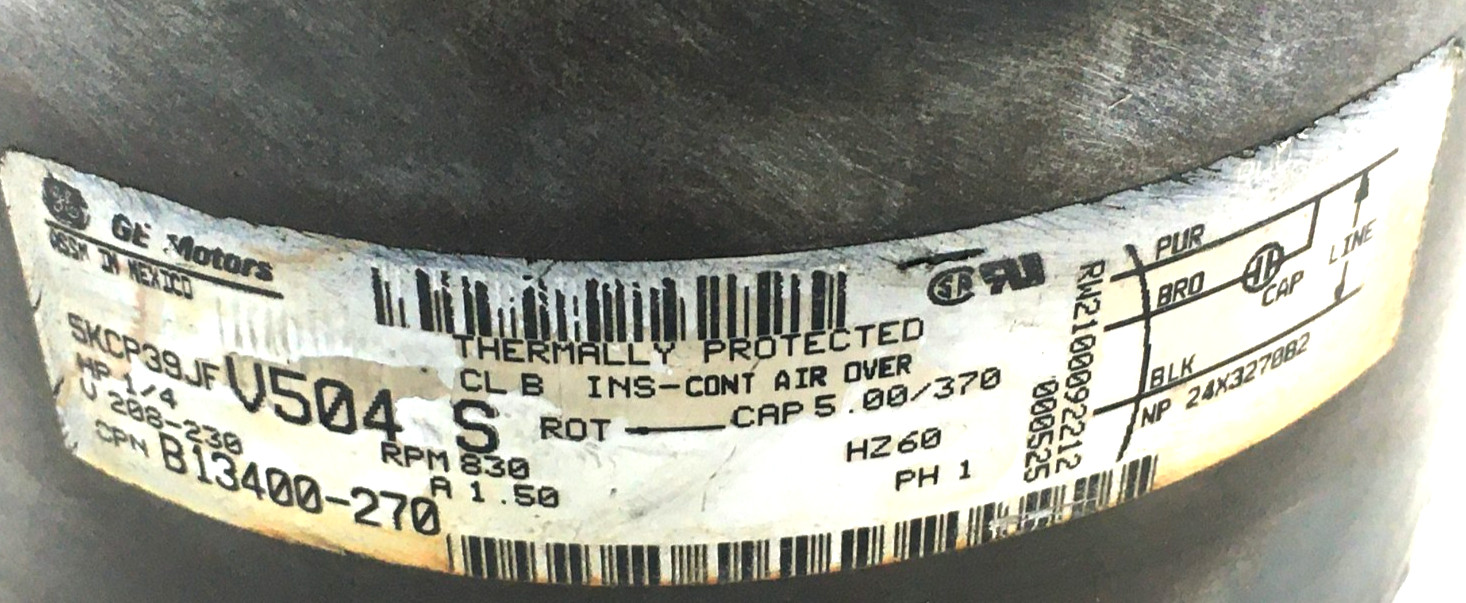 GE 5KCP39JFV504S Condenser Motor B13400-270 1/4HP 230V 830RPM used #MC502