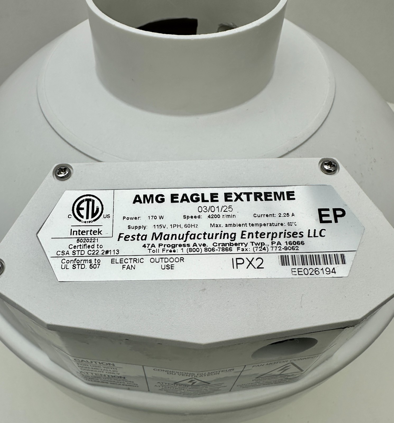 Festa Radon AMG Eagle Extreme Radon Fan Only 115v