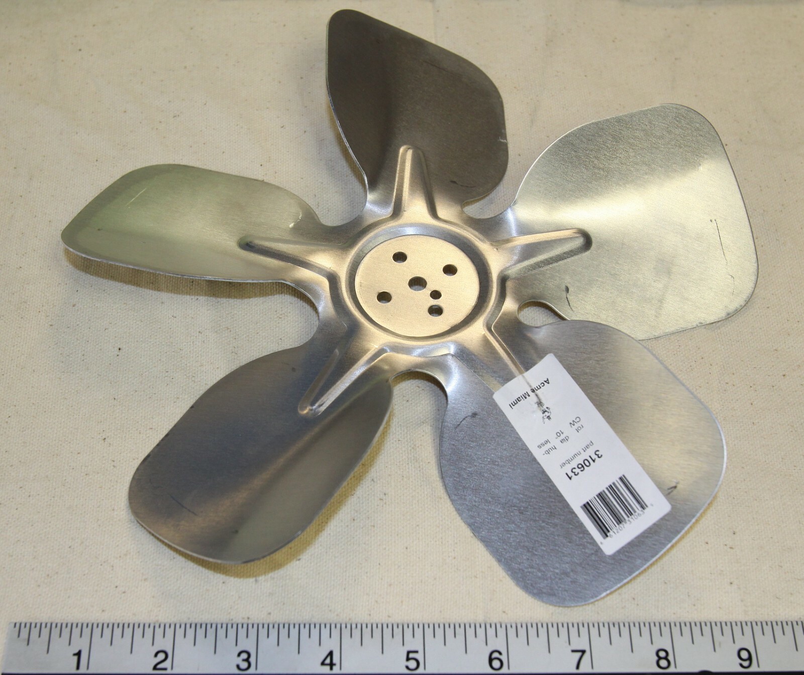 Acme 3106-31 (310631) aluminum 5 blade CW hubless 10″ 31 degree fan blade – New