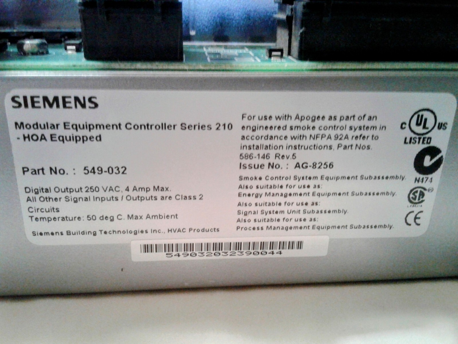 Siemens Apogee Mechanical Equipment Controller MEC Series 210 HOA 549-032 USED