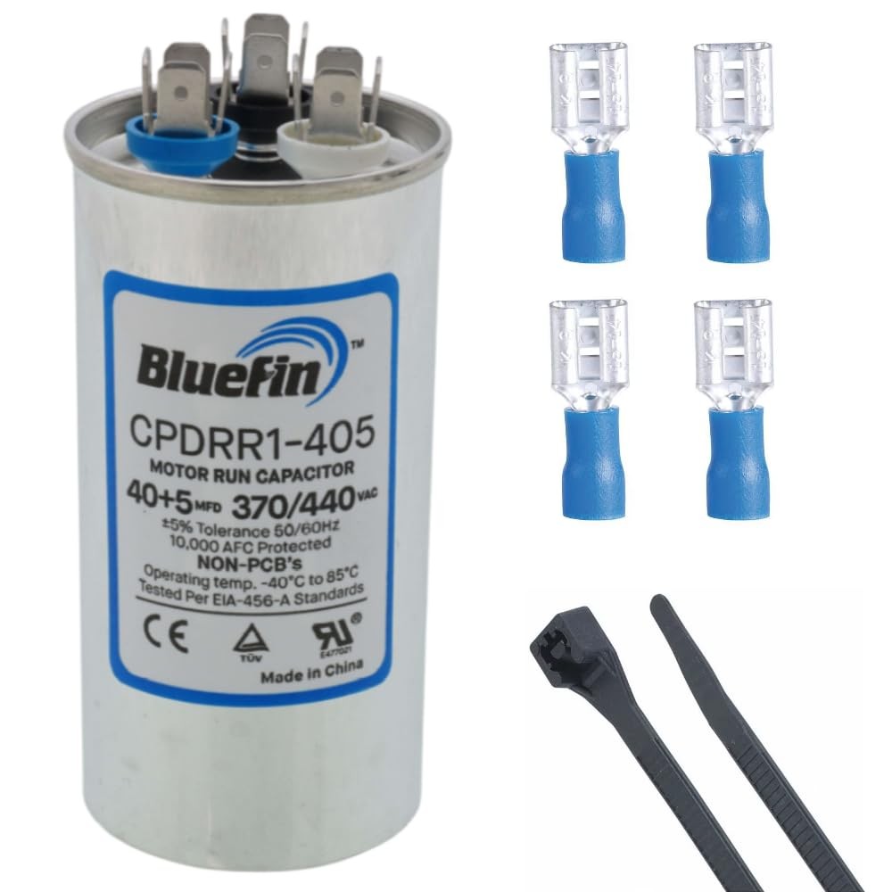 AC Capacitor 40/5 MFD 370/440V Kit | Round Dual Run for HVAC Air