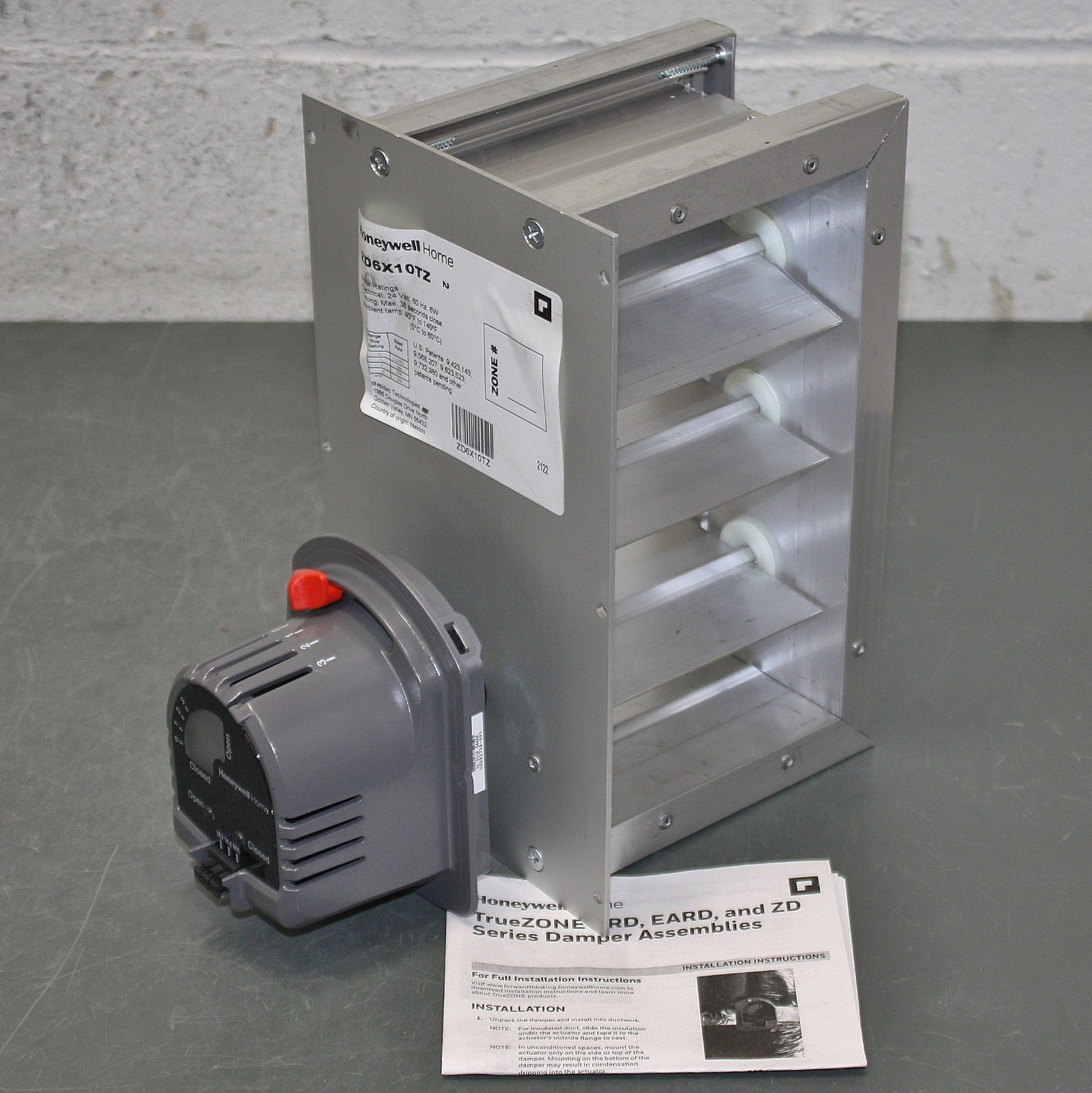 Honeywell TrueZone Parallel Blade Damper ZD6X10TZ, 6″ x 10″, 24V AC, Aluminum