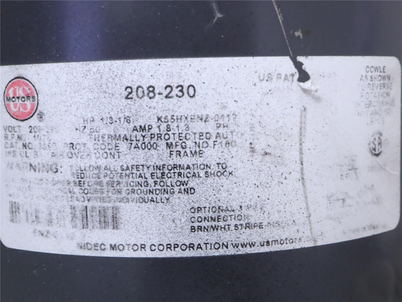 US Motors K55HXENZ-0119 Condenser Fan Motor 1/3-1/6HP 208-230V 1075RPM 3322