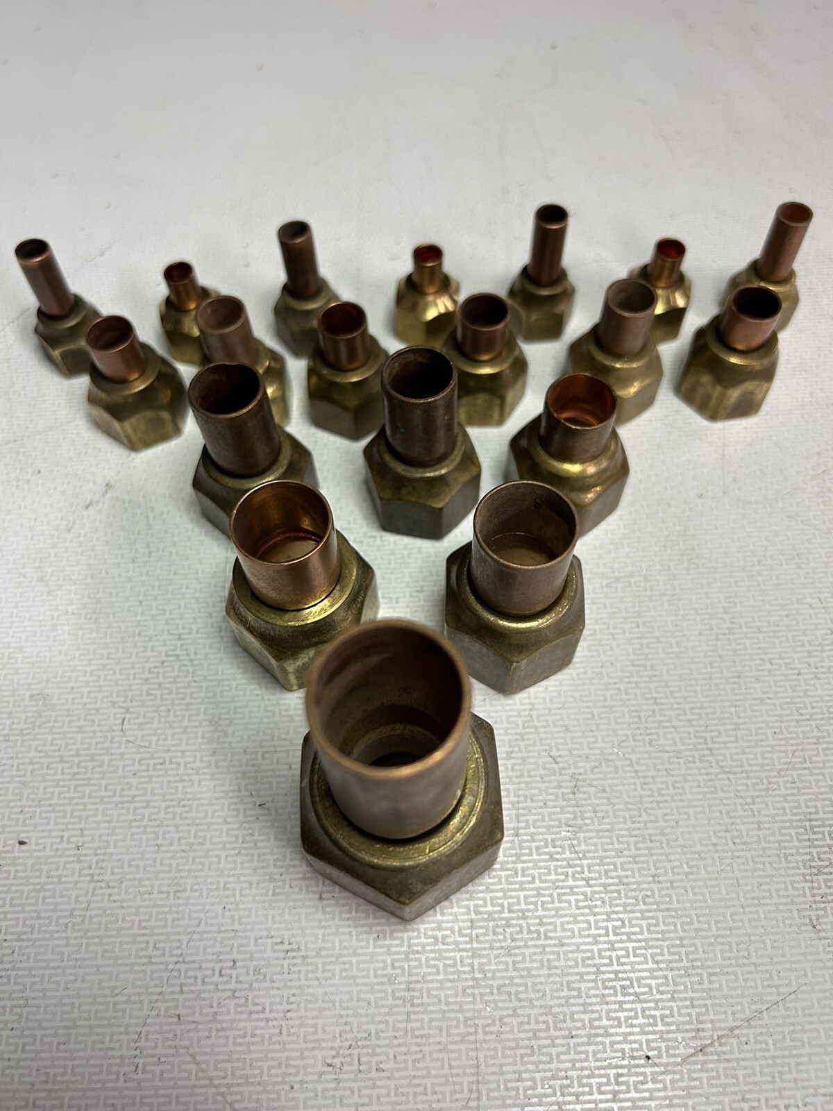 Assortment Of Sweat Flare Nuts 1@3/4” 2@5/8” 3@ 1/2” 6@3/8” 7@1/4” Total Of 19 .