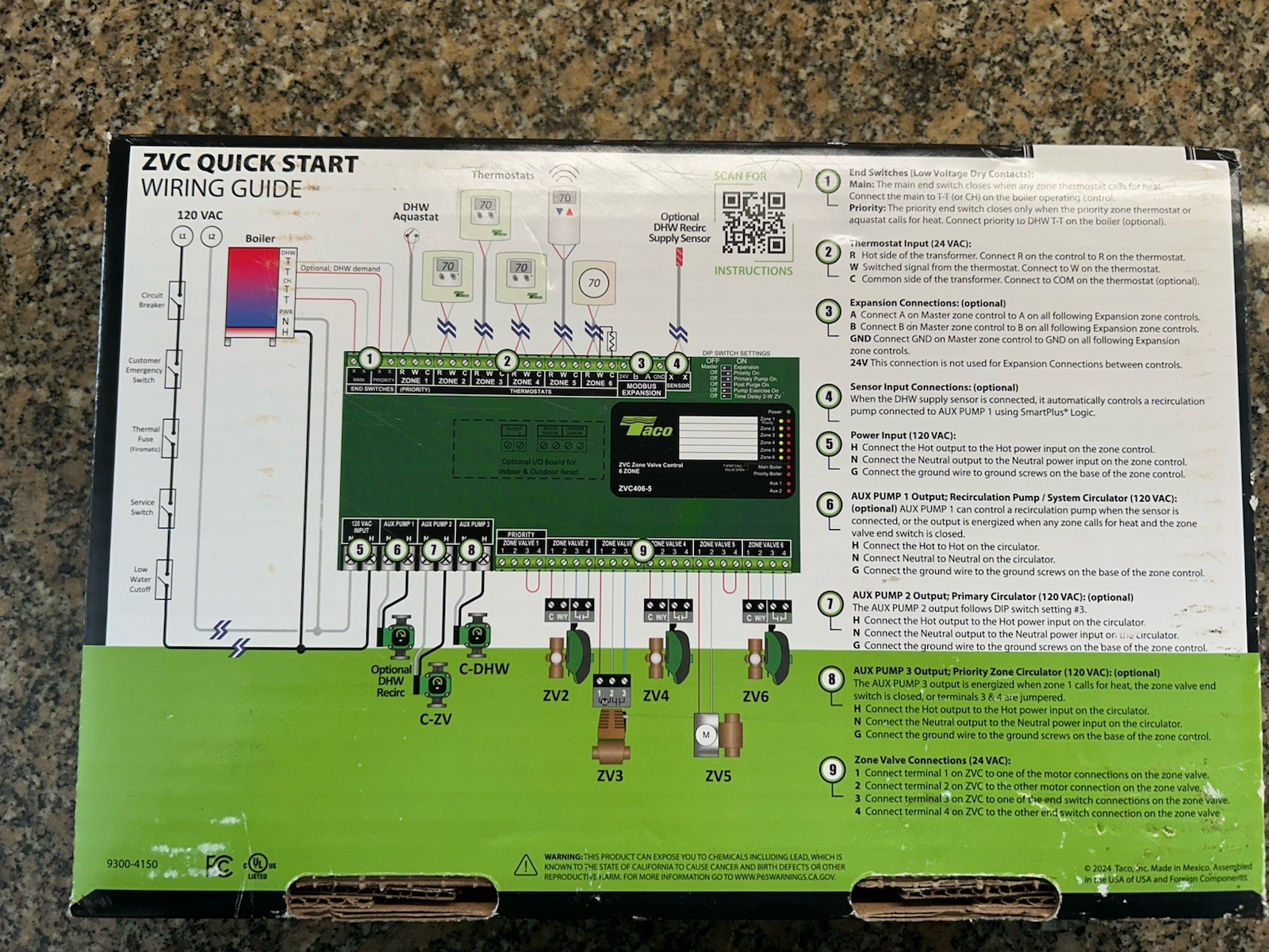 Taco ZVC404-5 4-Zone Zone Valve Control Panel, 120V 0.5A, Metal