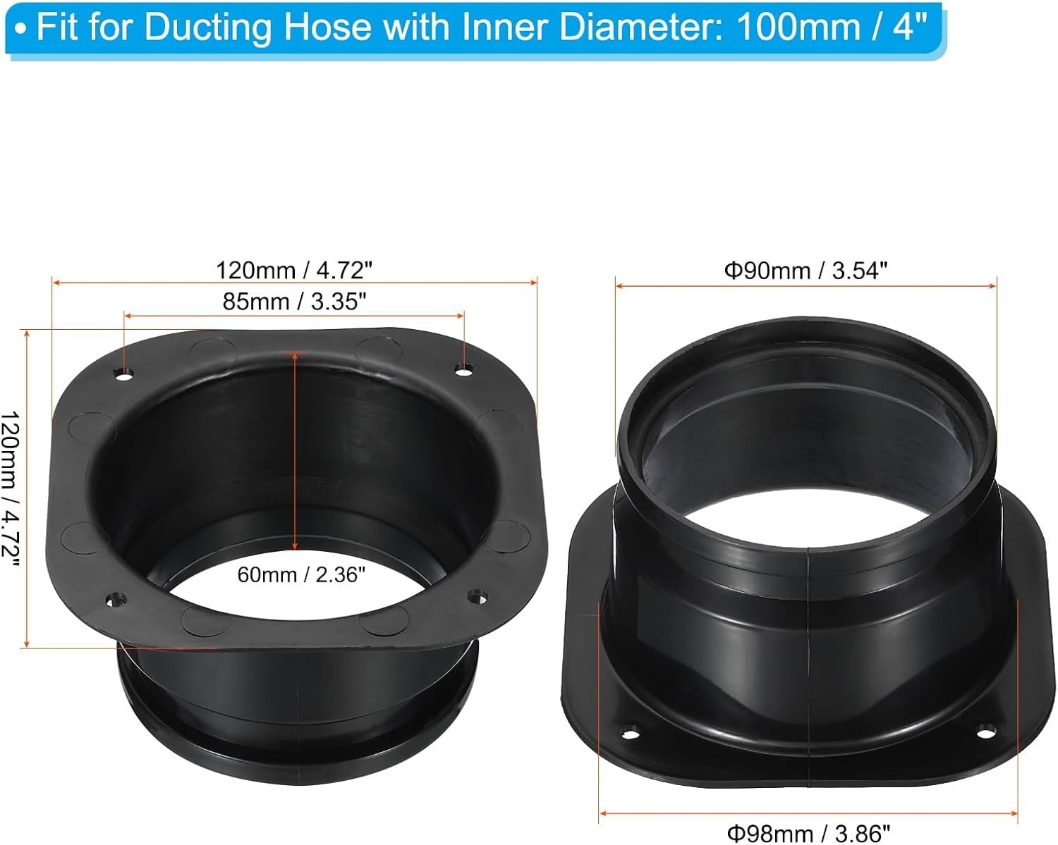 4-Inch Duct Connector Flange, Square to Round Wall Plate for Ventilation & Dr…