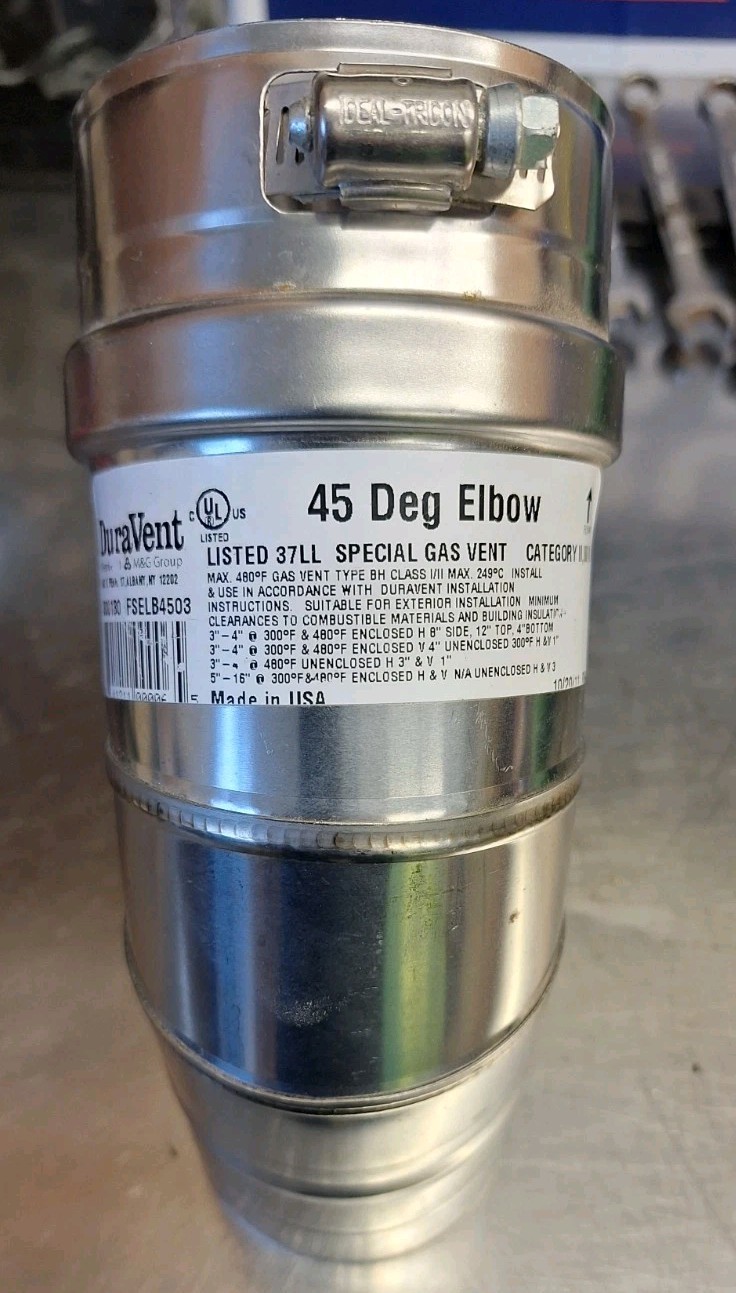 DuraVent FSELB4503 3 in. FasNSeal 45 deg Elbow Special Gas Vent