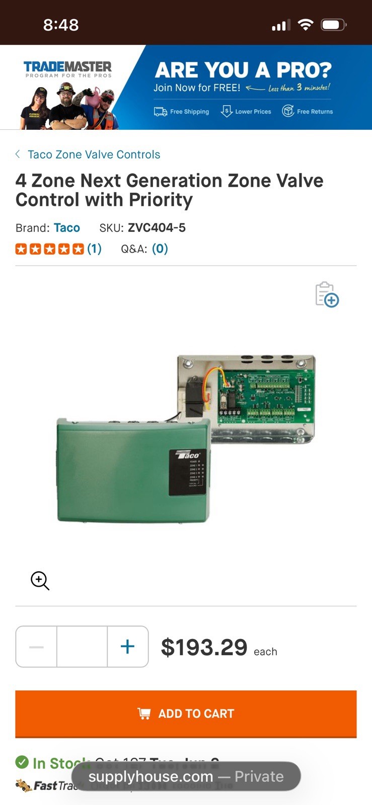 Taco ZVC404-5 4-Zone Zone Valve Control Panel, 120V 0.5A, Metal