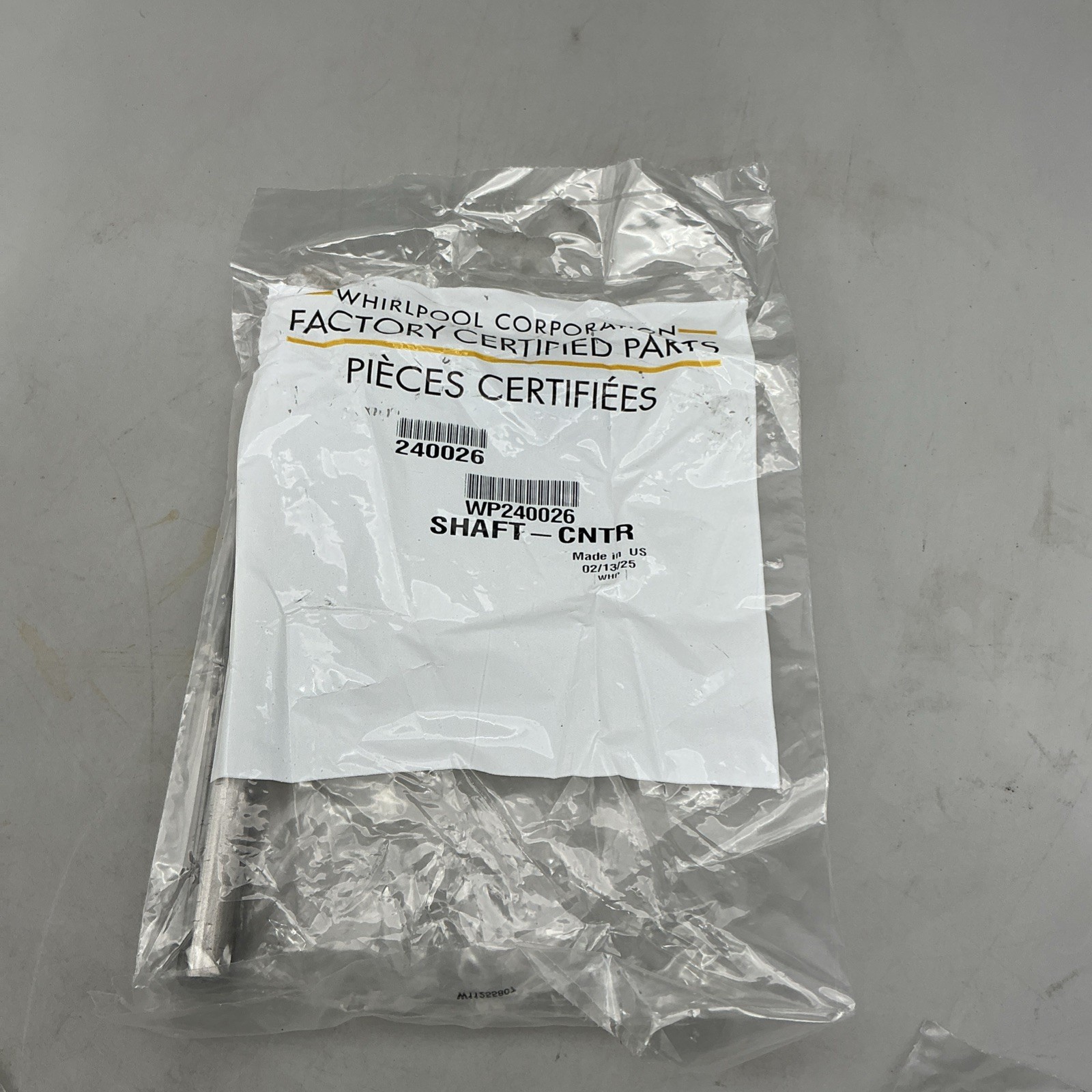 Genuine Whirlpool WP240026 SHAFT-CNTR Brand New