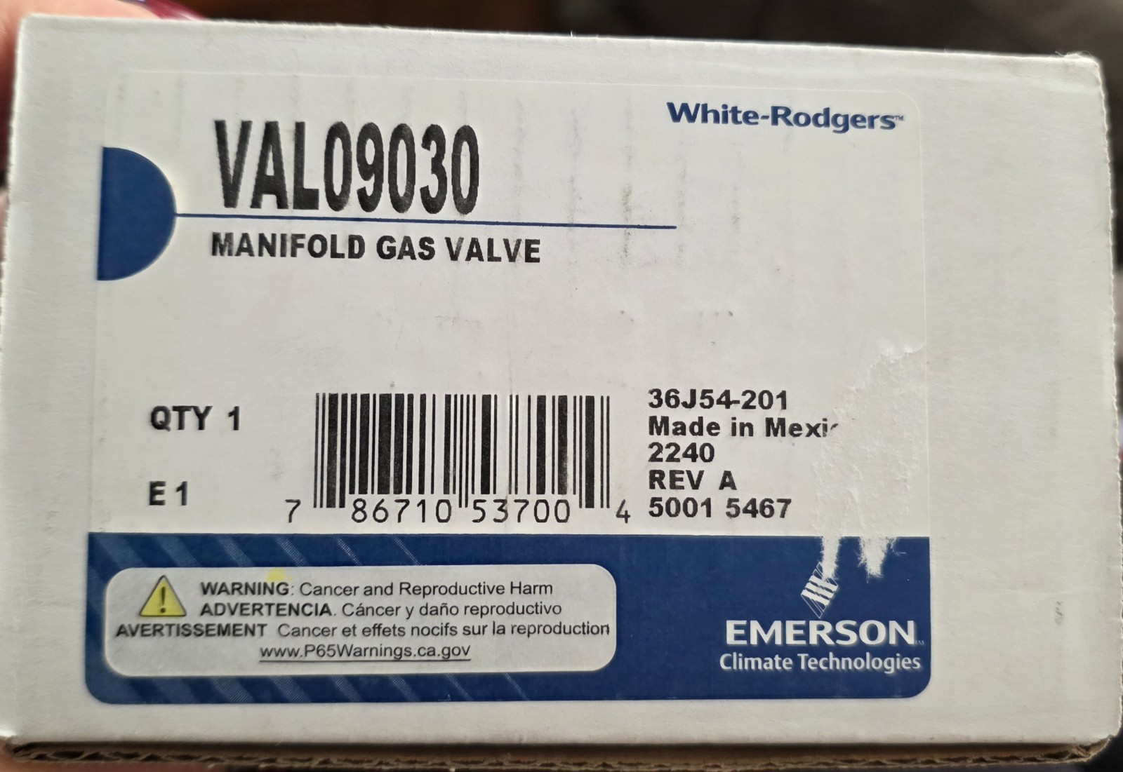 White-Rodgers 36J54-201 VAL09030 Gas Valve 24V Furnace OEM New