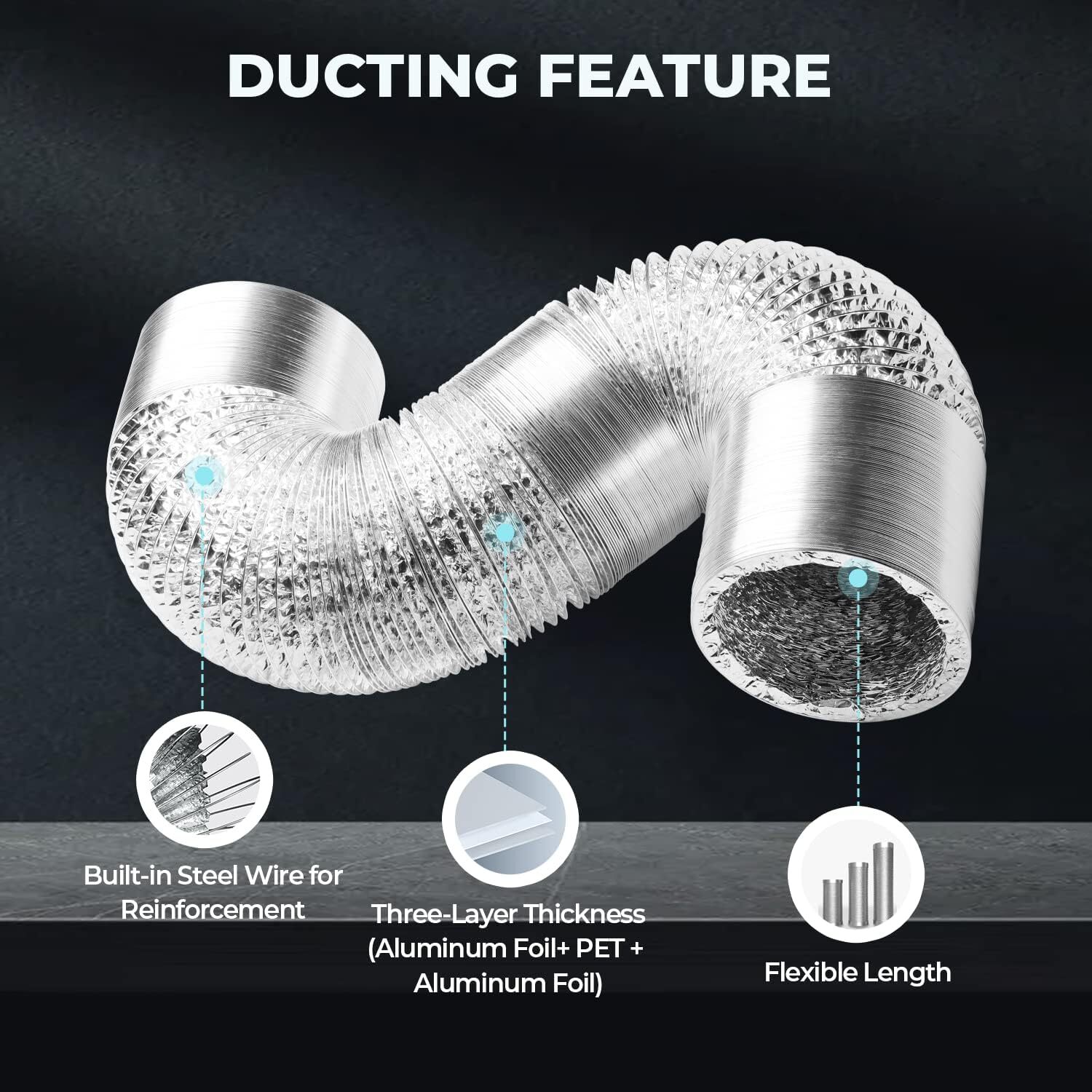 4” 6″ 8”/10″/ 14″ Flexible Aluminum Air Ducting Dryer Vent Hose HVAC w/ Clamps