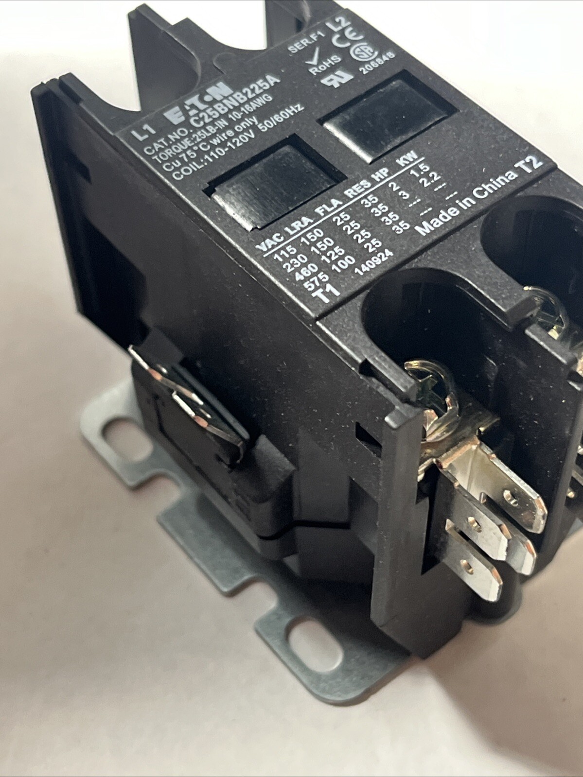 C25BNB225A Eaton / Cutler Hammer Contactor – 25 Amp / 2 Pole, 110/120V Coil, New