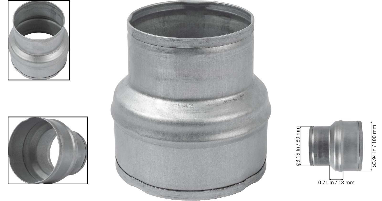 4 to 3 Inch Steel Round Duct Reducer for Ventilation Systems