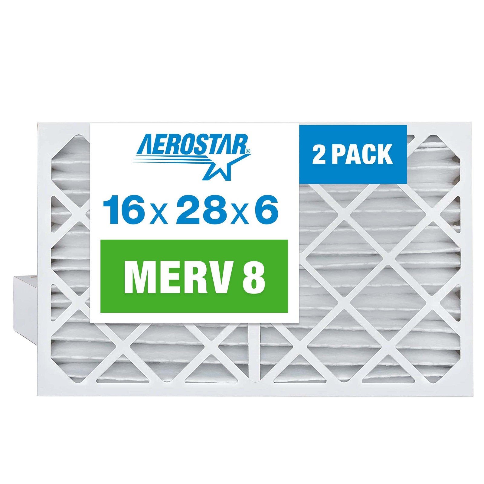 Aerostar 16x28x6 MERV 8 Air Filter, 2 Count, ACTUAL SIZE 16x28x6, 8