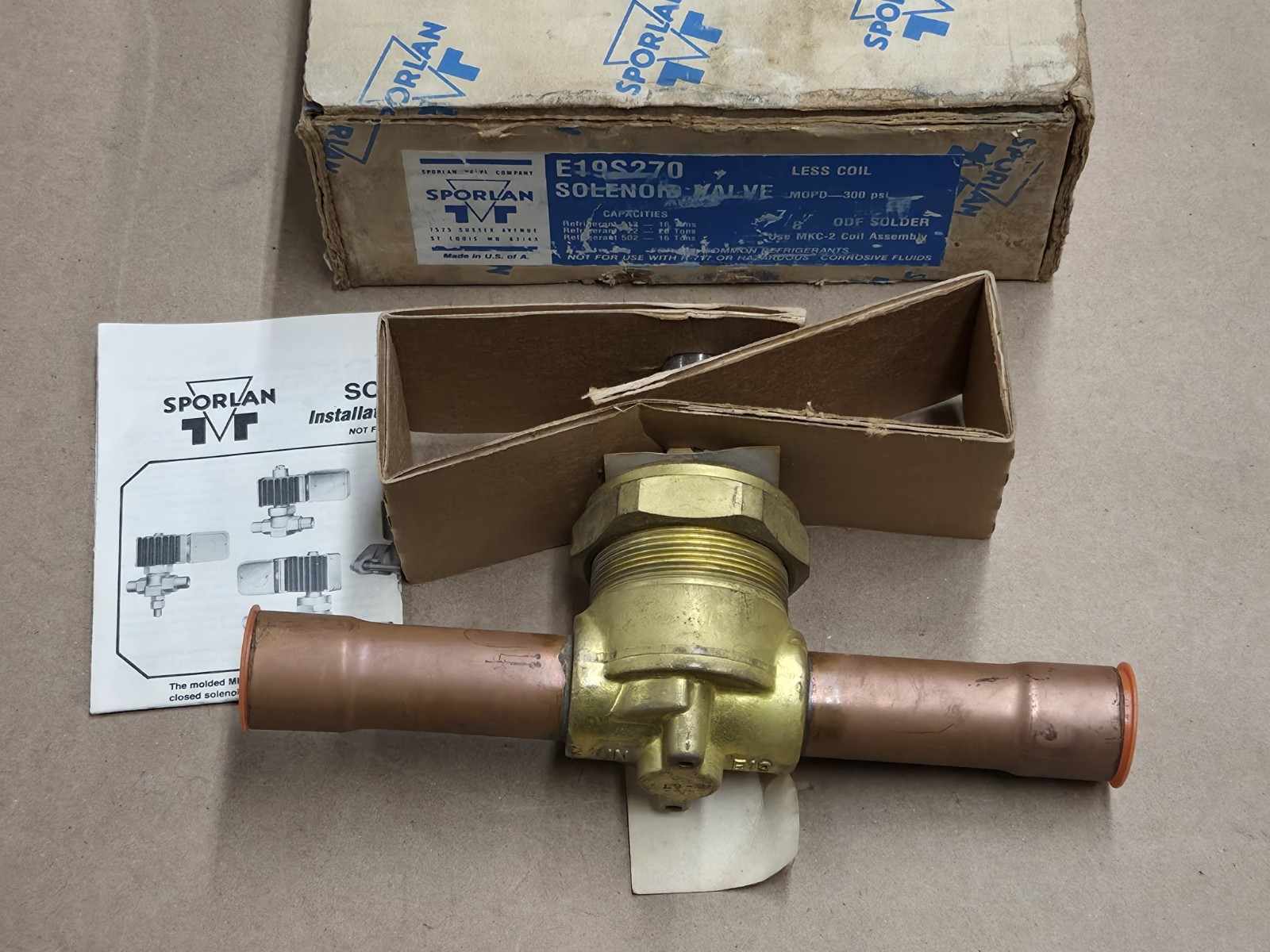 Sporlan E19S270 Solenoid Valve Less Coil 7/8″ ODF Solder