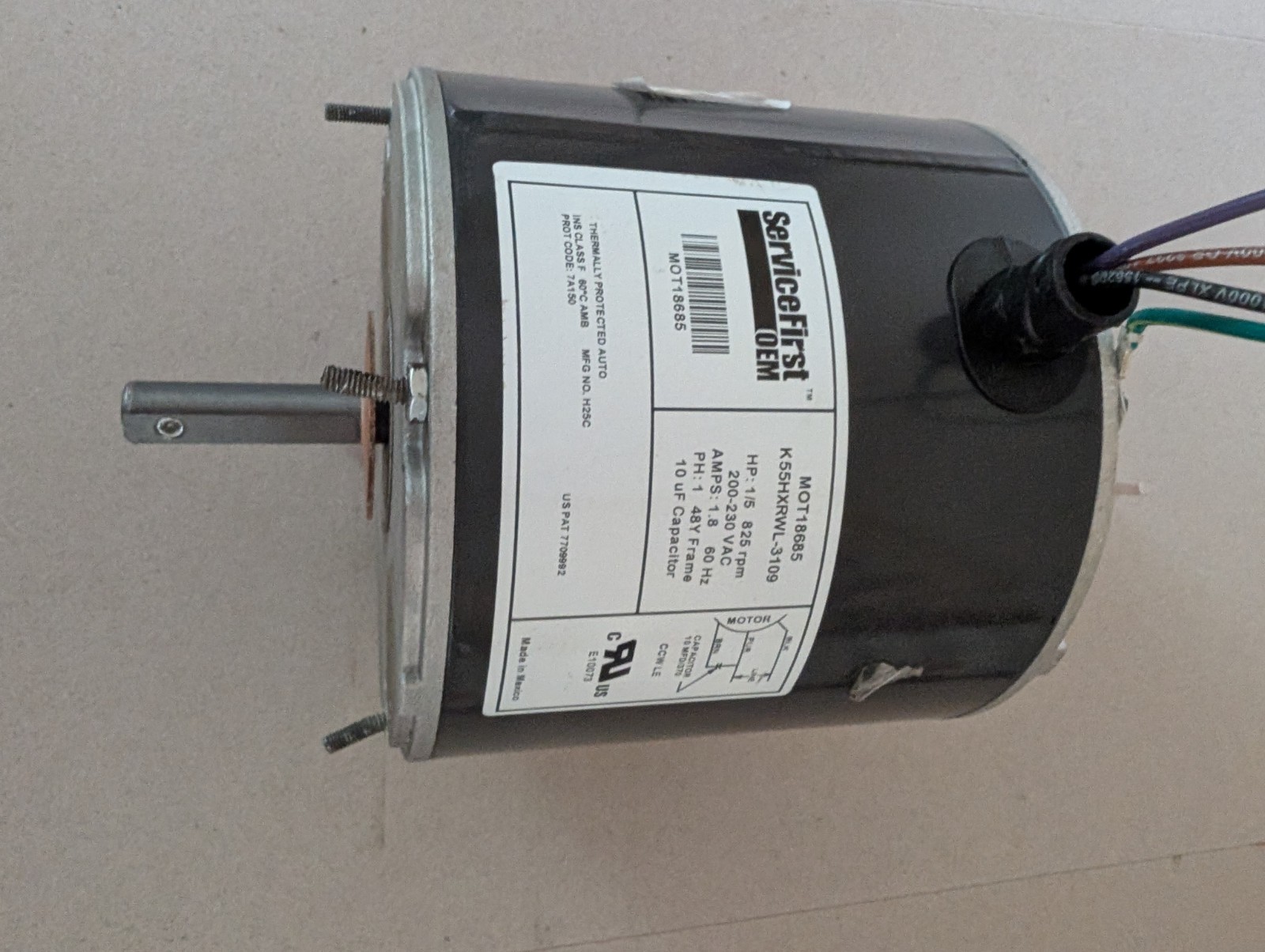 Service First OEM MOT18685 Condenser Fan Motor K55HXRWL-3109 1/5 HP 825 RPM 200-
