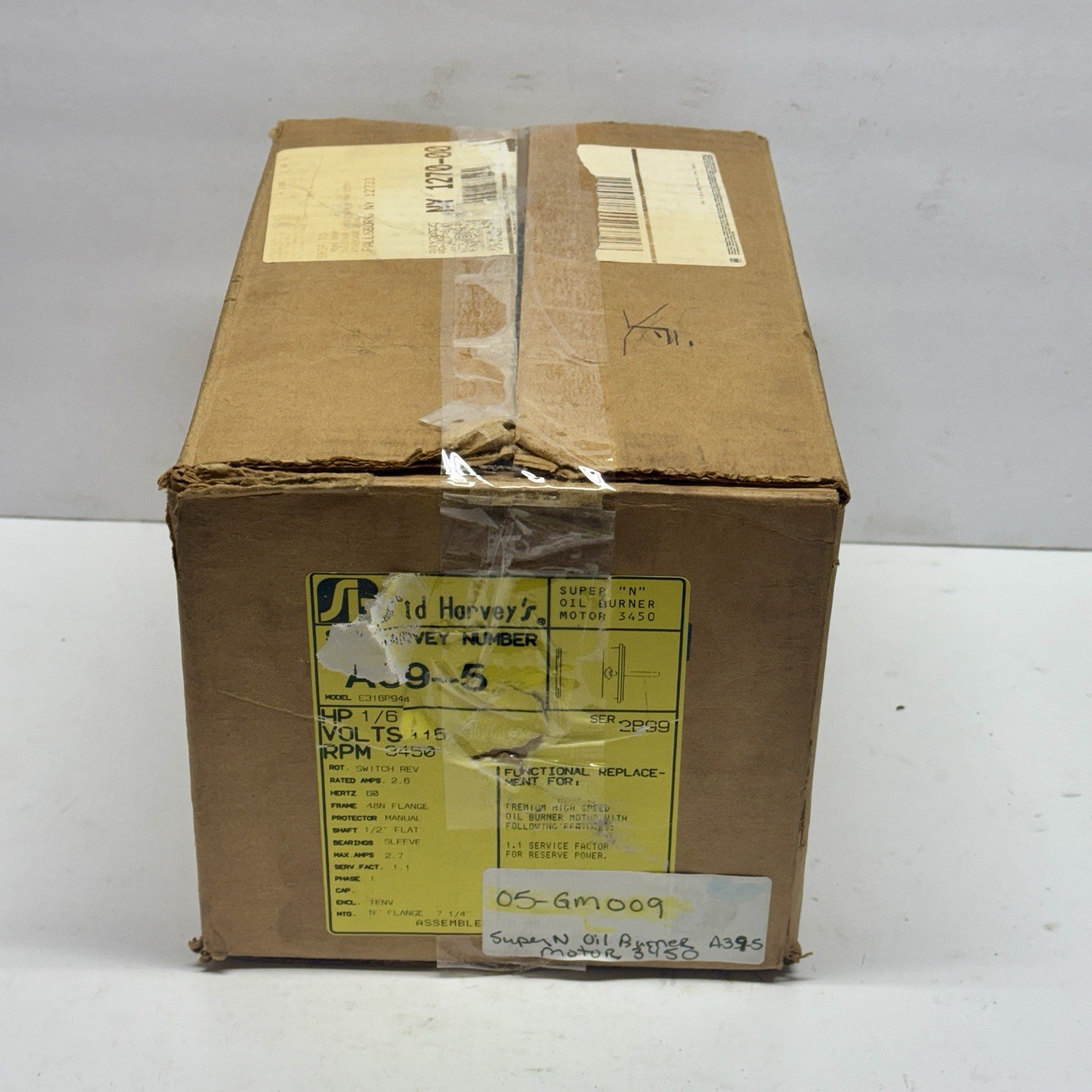Sid Harvey’s A39-5 Oil Burner Motor 316P 944 1/6 HP 3450 RPM 115V **SALE**