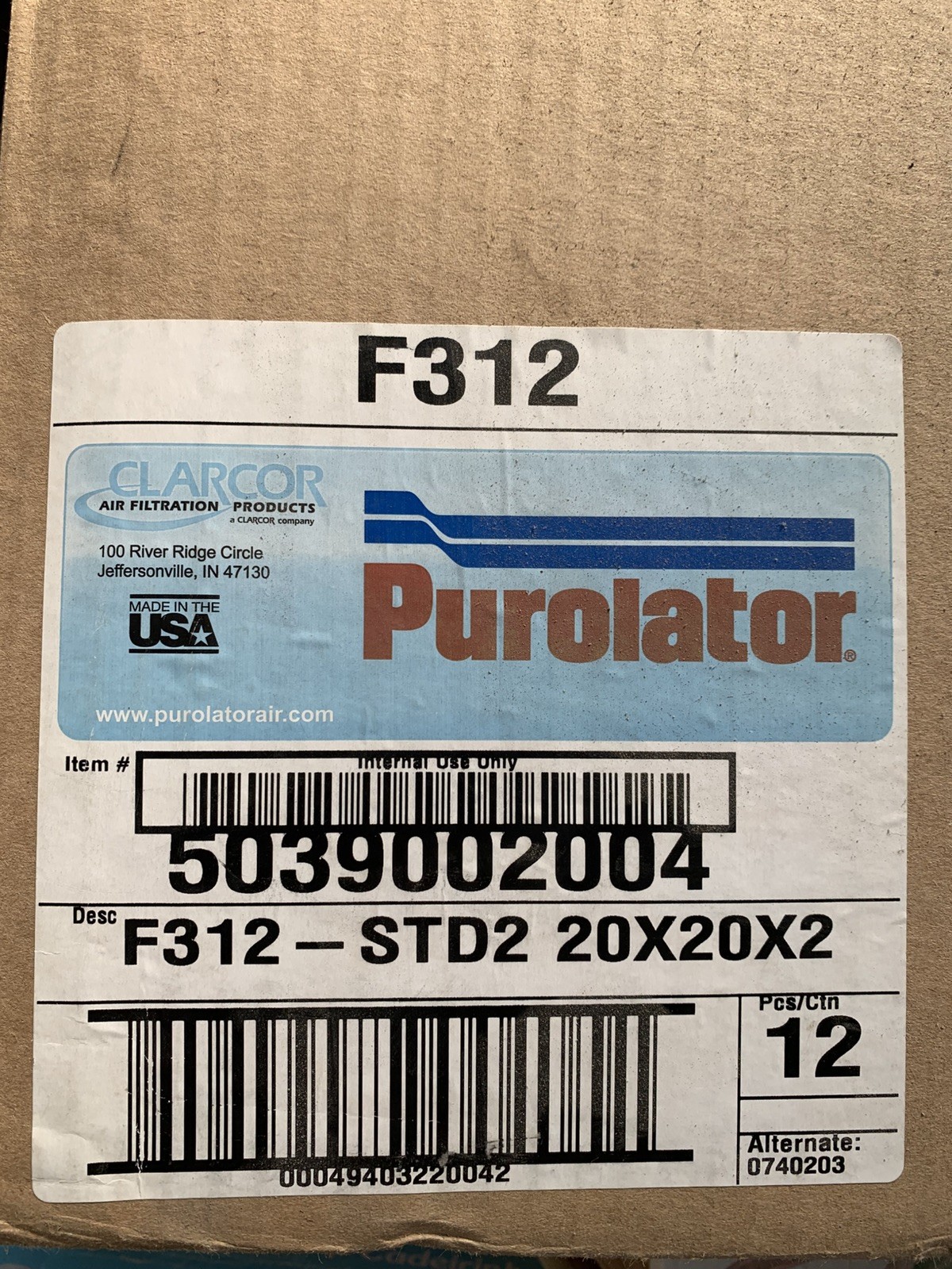 Purolator F312 Std2 Fiberglass Disposable Throwaway Panel Filter Lot of 12